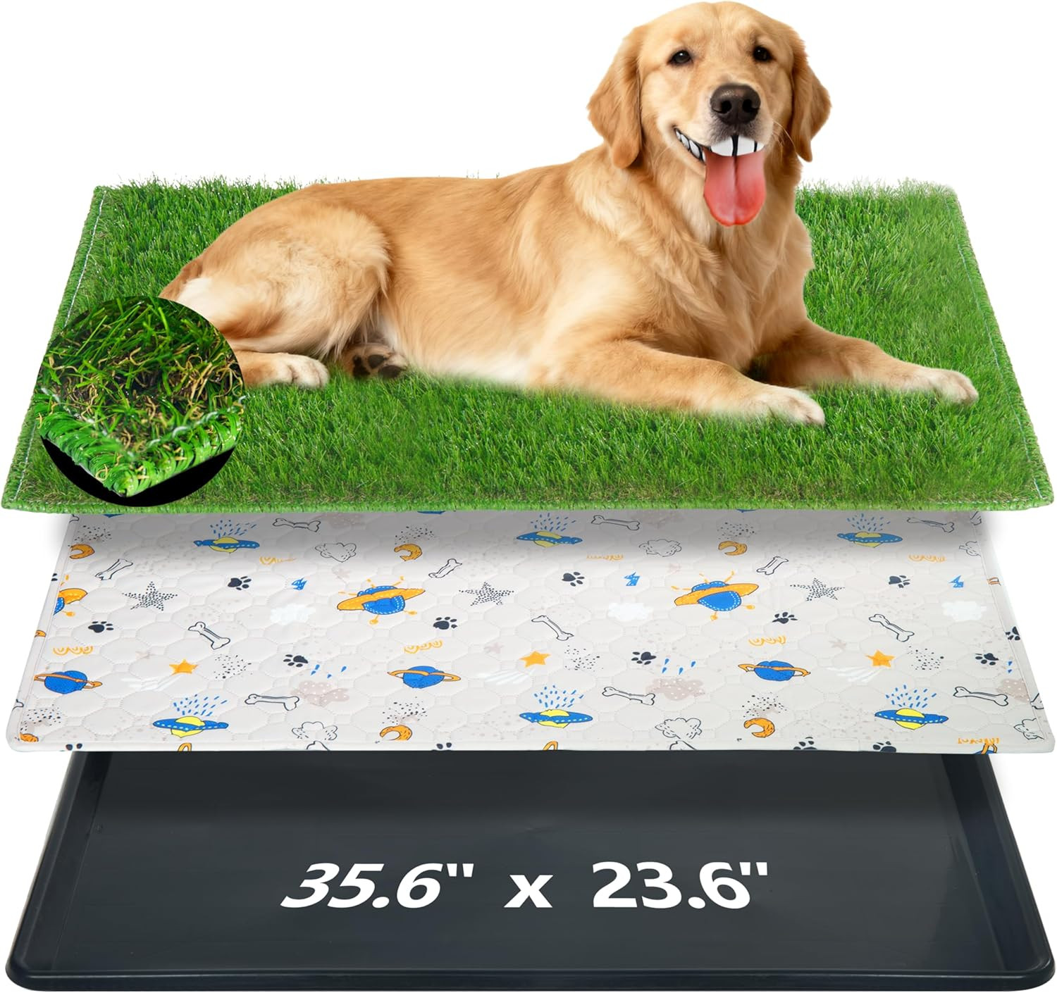 Reusable Dog Loo System with Artificial Grass Turf&Pee Pads&Tray, for Puppy Pott