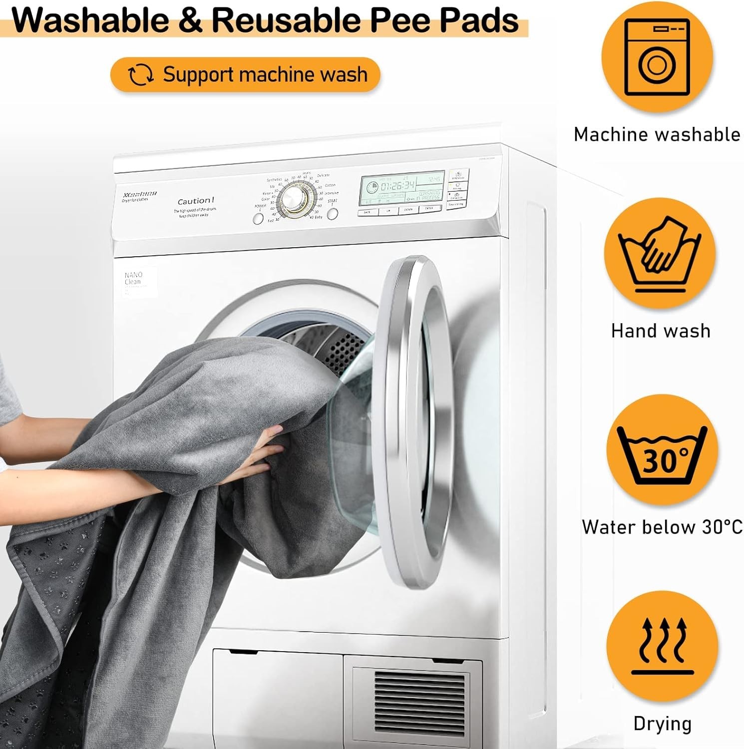 washable dog pee pads, 48×60 in, gray, 2-pack, reusable, non-slip, absorbent