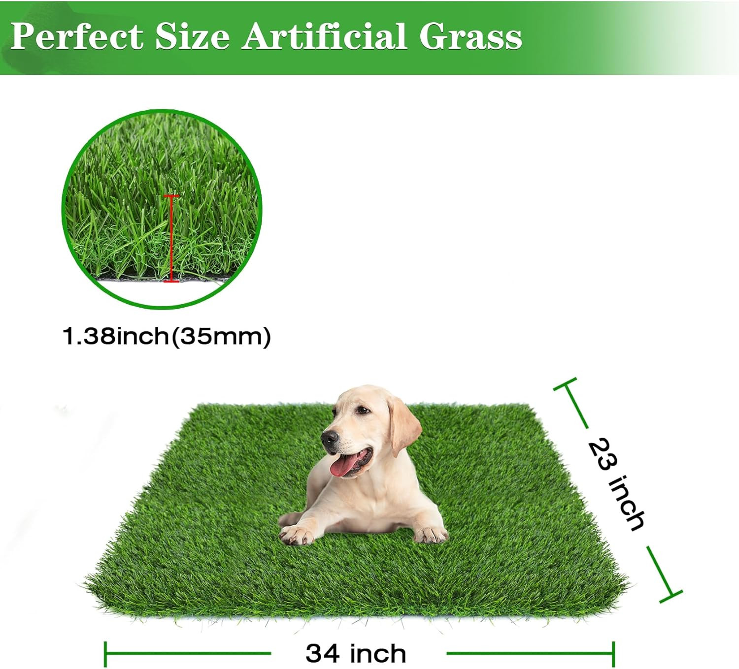 34″ X 23″ Fake Grass Pee Pad for Dogs Potty Training Turf Pets Mat – Indoor Outd