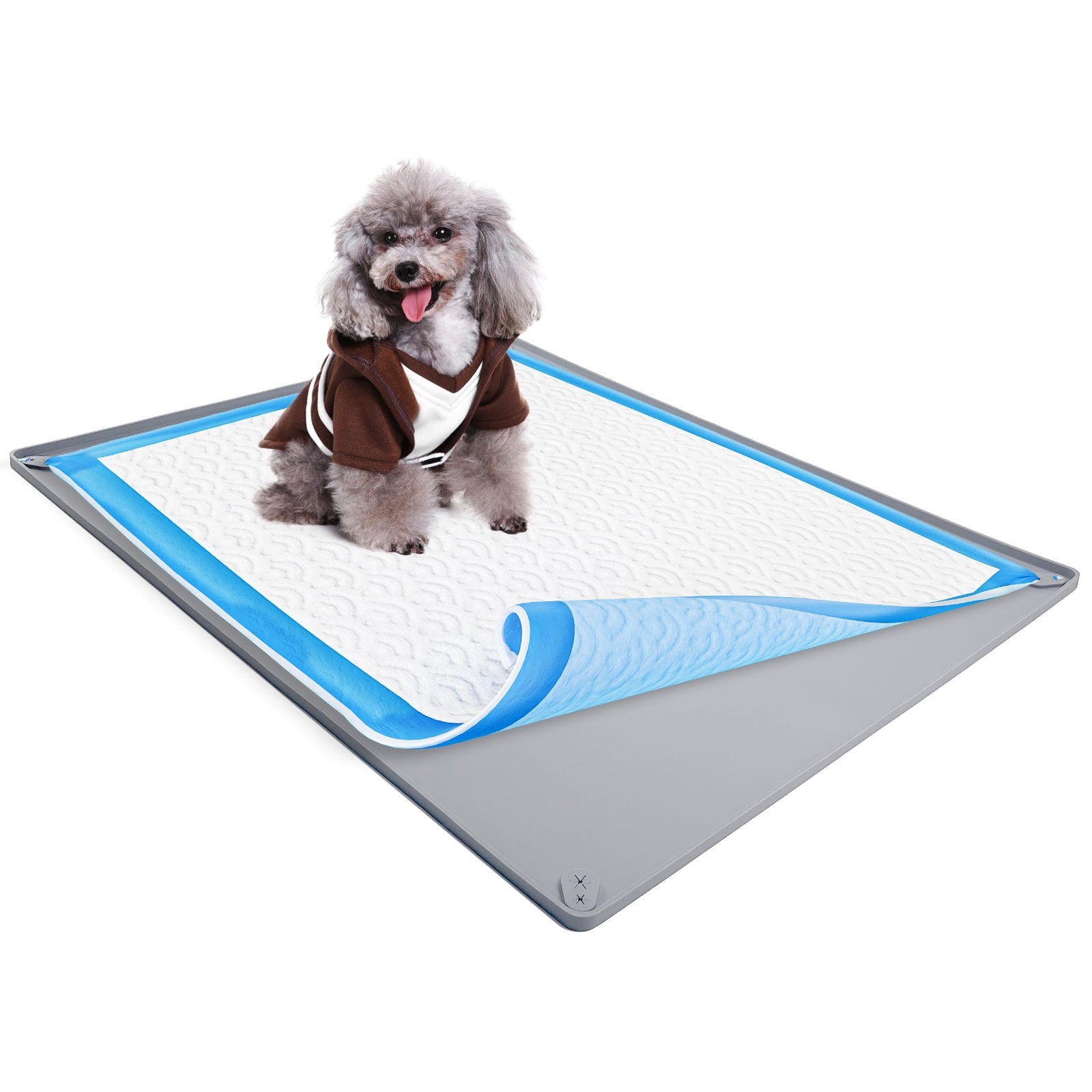 Dog Pee Pad Holder Tray for 30” x 36” Pads – Non-Spill, Easy Clean, Light Grey