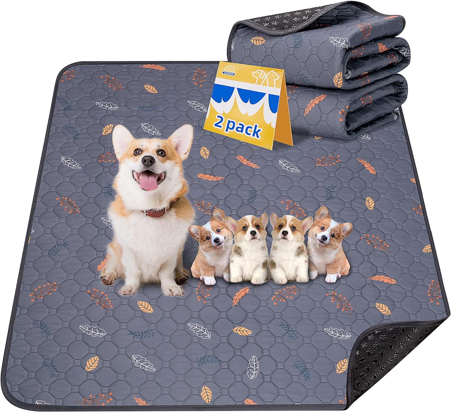 2-Pack Extra Large Reusable Dog Mat for Floor, Dog Playpen, Non-Slip Waterproof