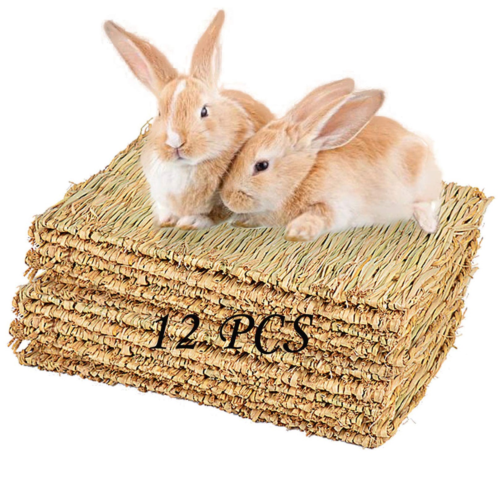 PINVNBY Hay Mats for Rabbits,12 Pack Natural Rabbit Grass 【12 PCS】, Yellow