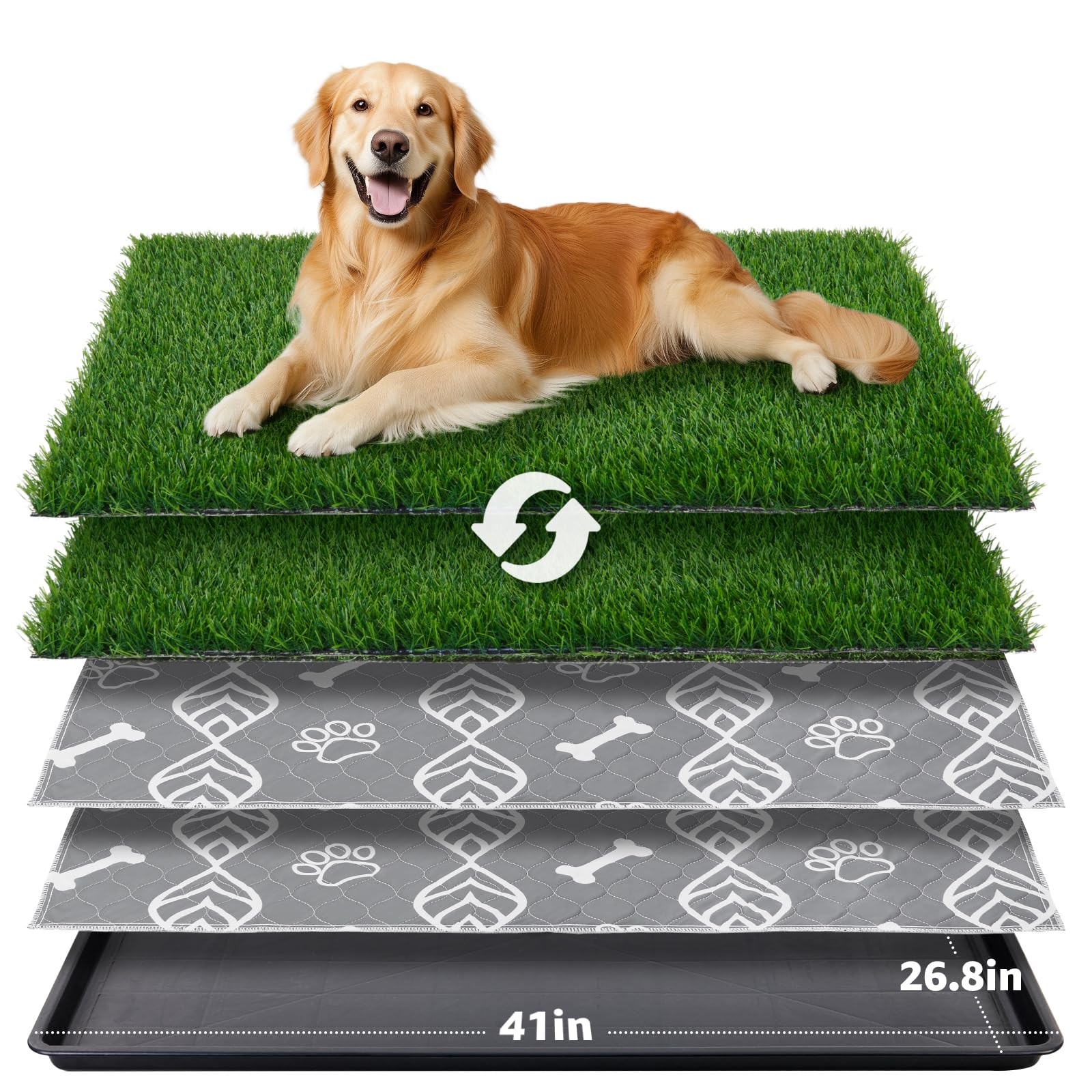 41x27in Large Dog Litter Box with 2 Artificial Grass Patch + 2 Washable Pee P…