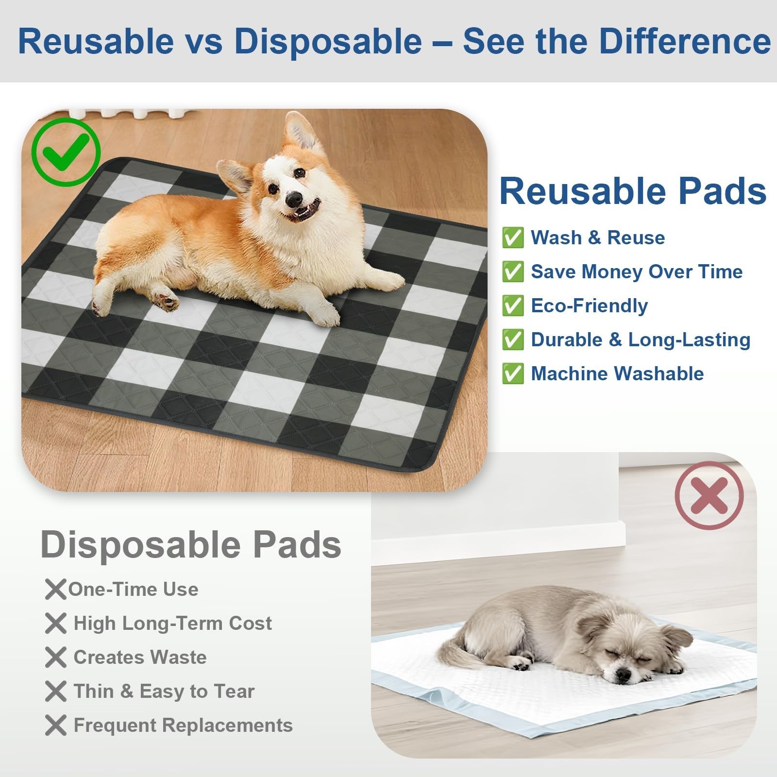 Washable Pee Pads for Dogs(2-Pack, 48″x36″),Absorbent & Leakproof Reusable Tr…