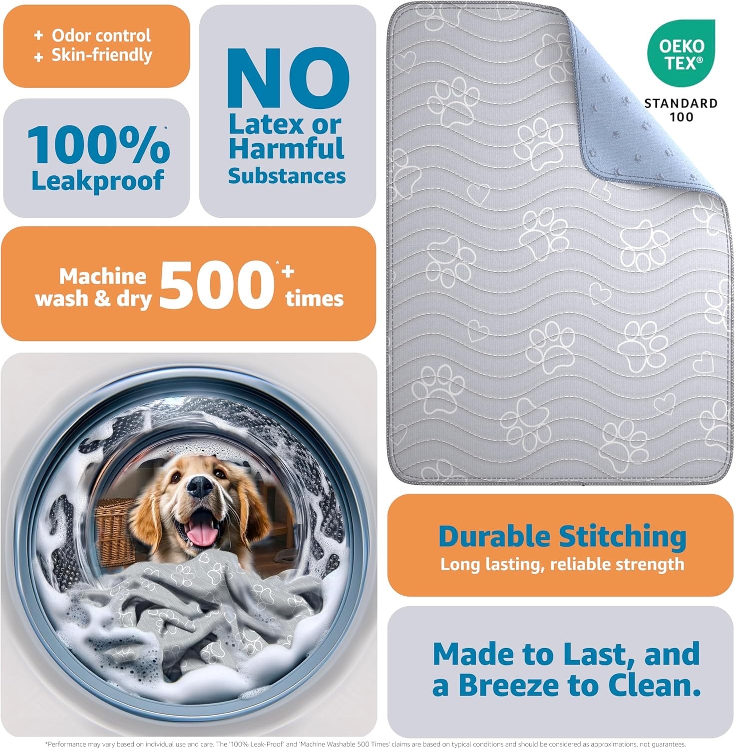 IMPROVIA® Reusable Puppy Pad – Waterproof, Extra-Absorbent, PACK OF 2 36″X41″