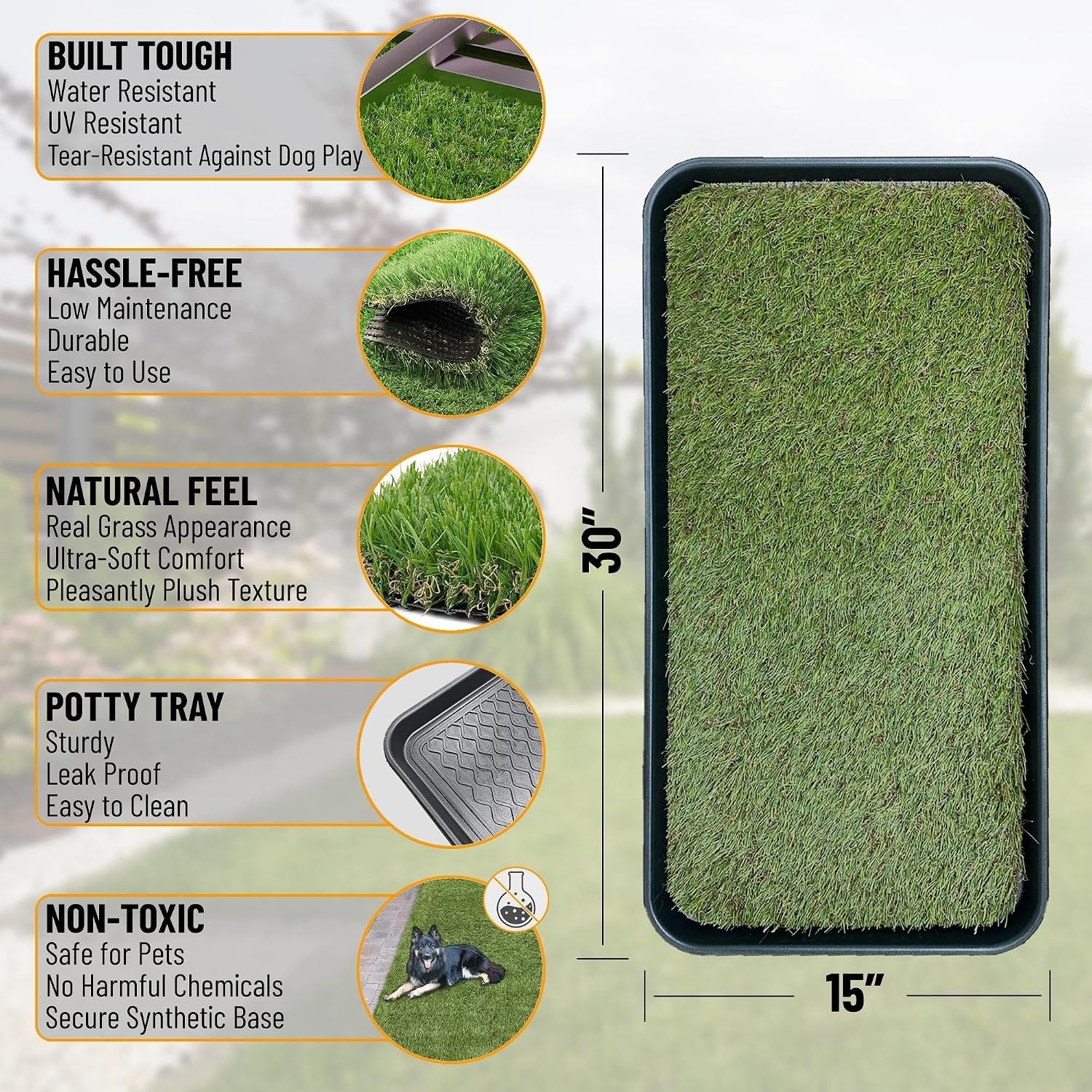 Artificial Grass Puppy Potty Training Pad with Tray, 15″ x 30″ Reusable Pee P…