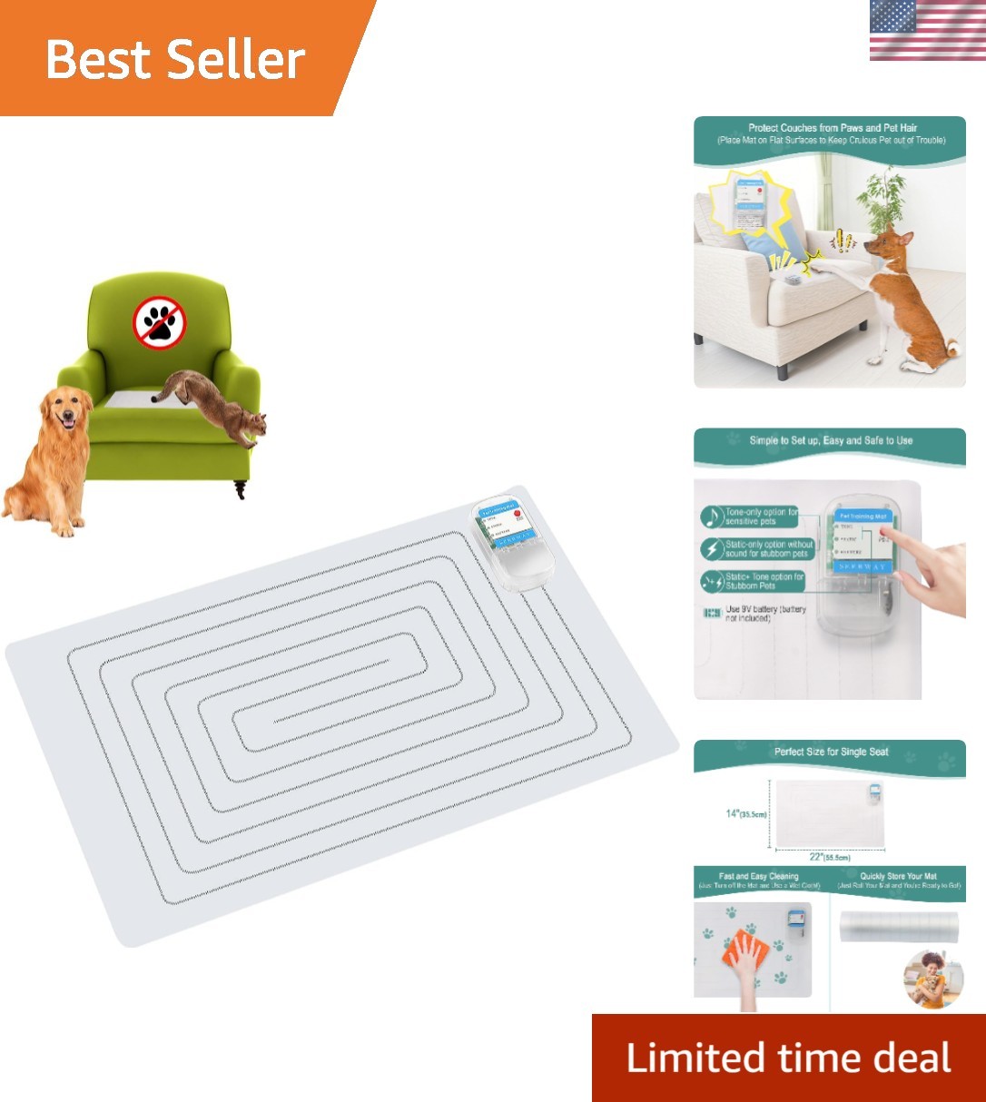 Lightweight 22″x14″ Pet Shock Mat – Indoor Deterrent with Adjustable Modes