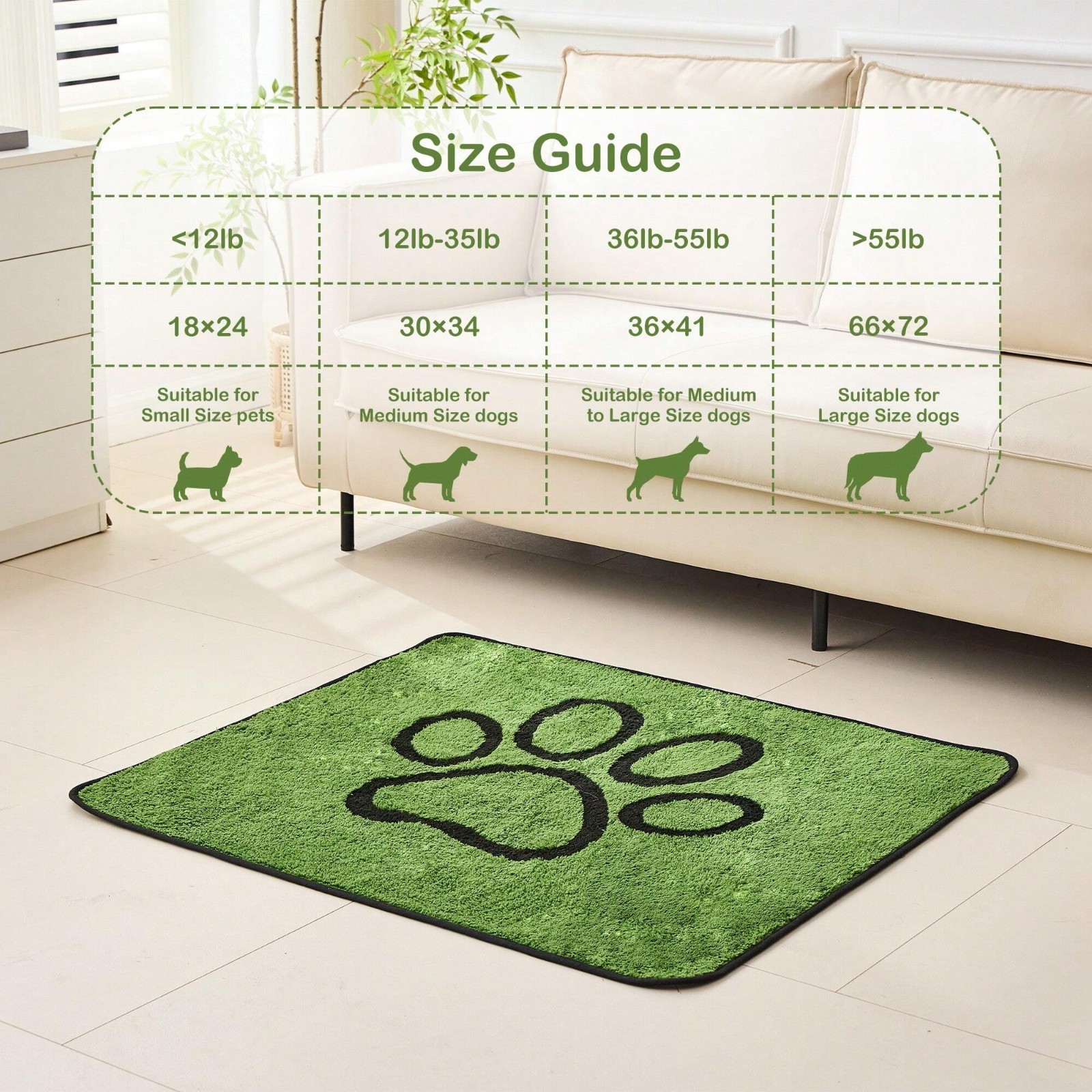 Washable Pee Pads for Dogs, 2 Pack Reusable Puppy Pads, Green Long Wool