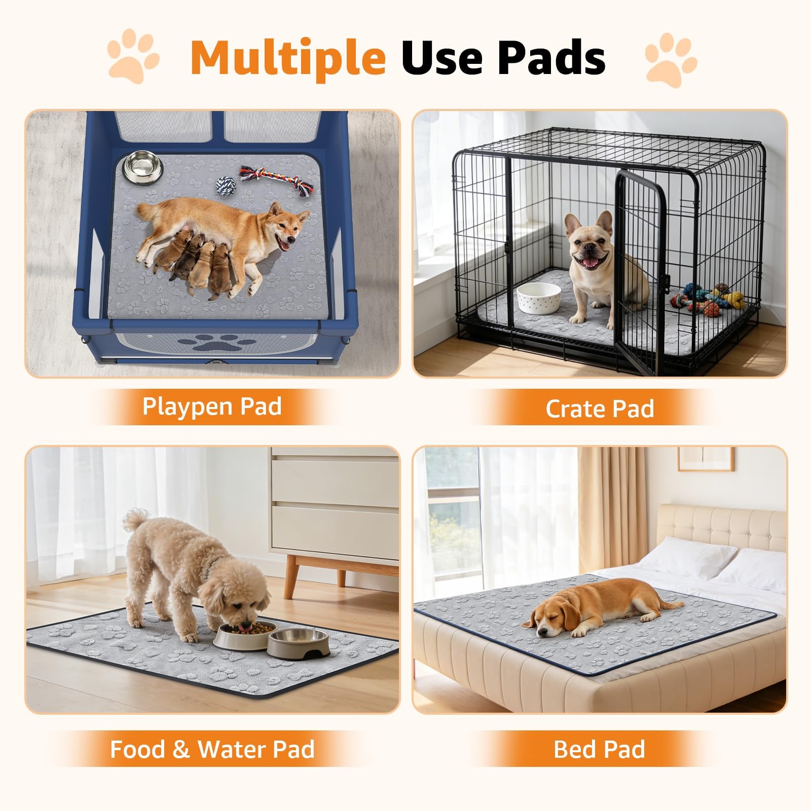 Washable Puppy Pads 18″x24″, 4 Packs Fast Absorbent Washable Pee Pads for Dog…
