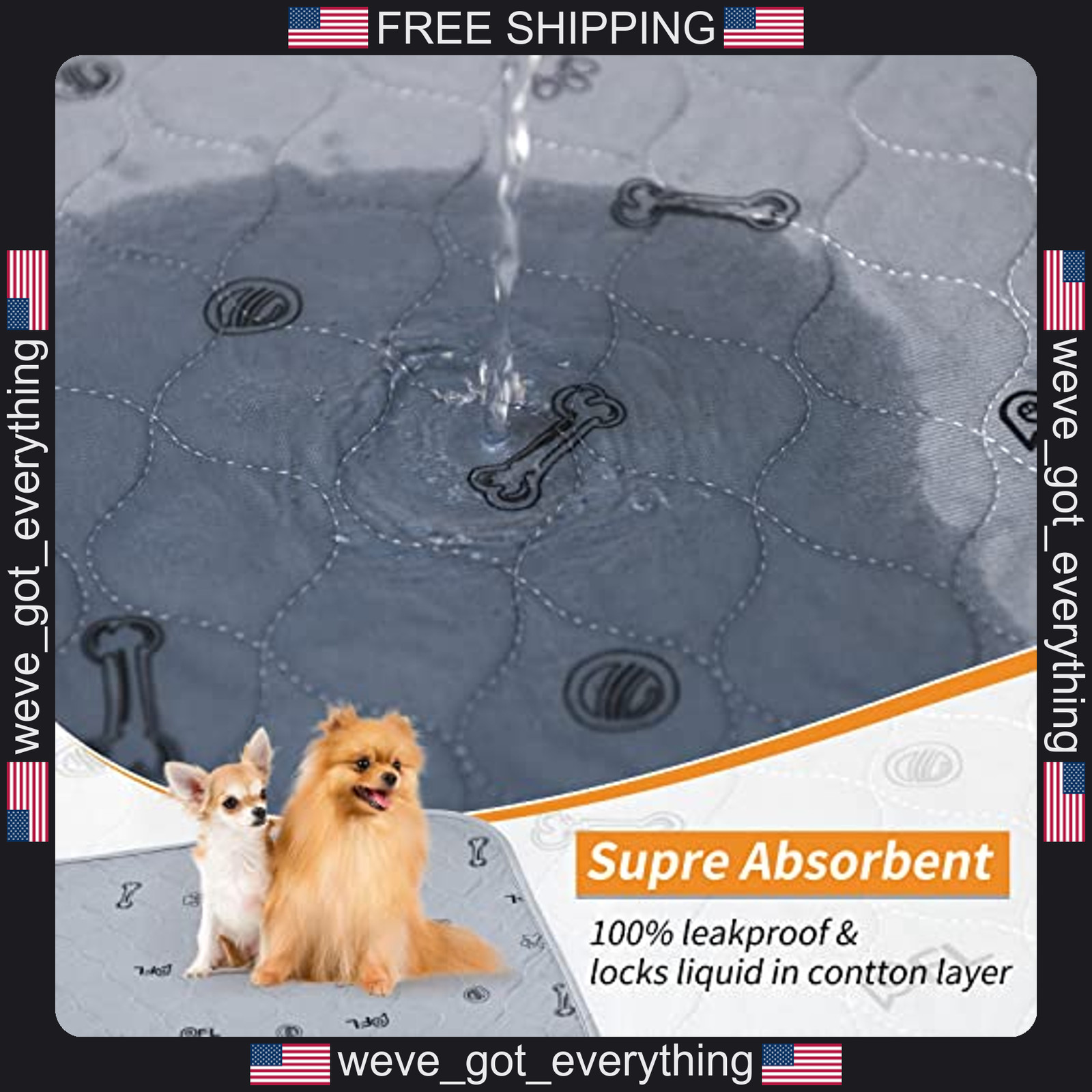 2 Pack Washable Dog Pee Pads 18×24 Inches Reusable Leakproof