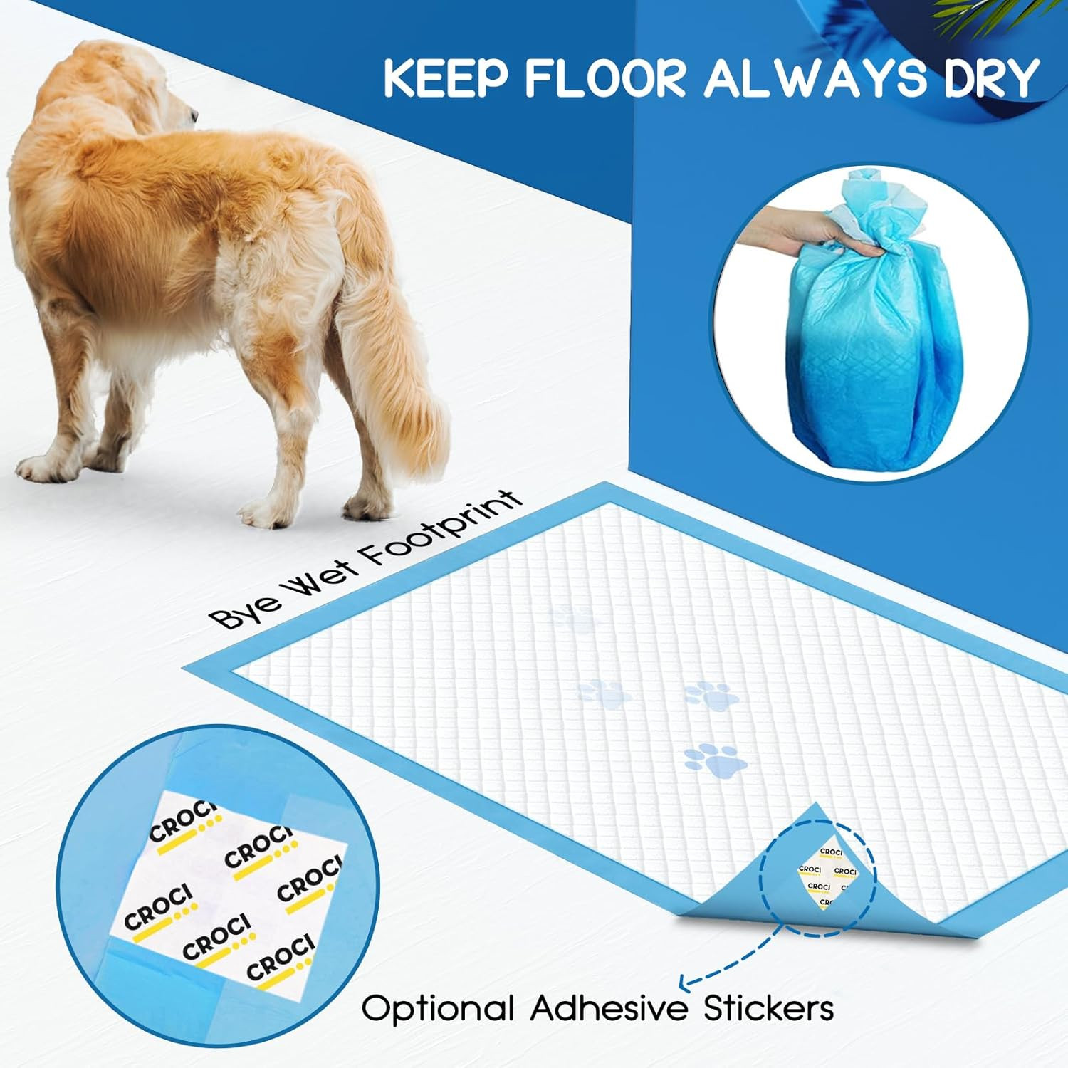 Wee Wee Pads for Dogs – 36X36In Extra Large Puppy Dog Pads with Adhesive Tabs, S