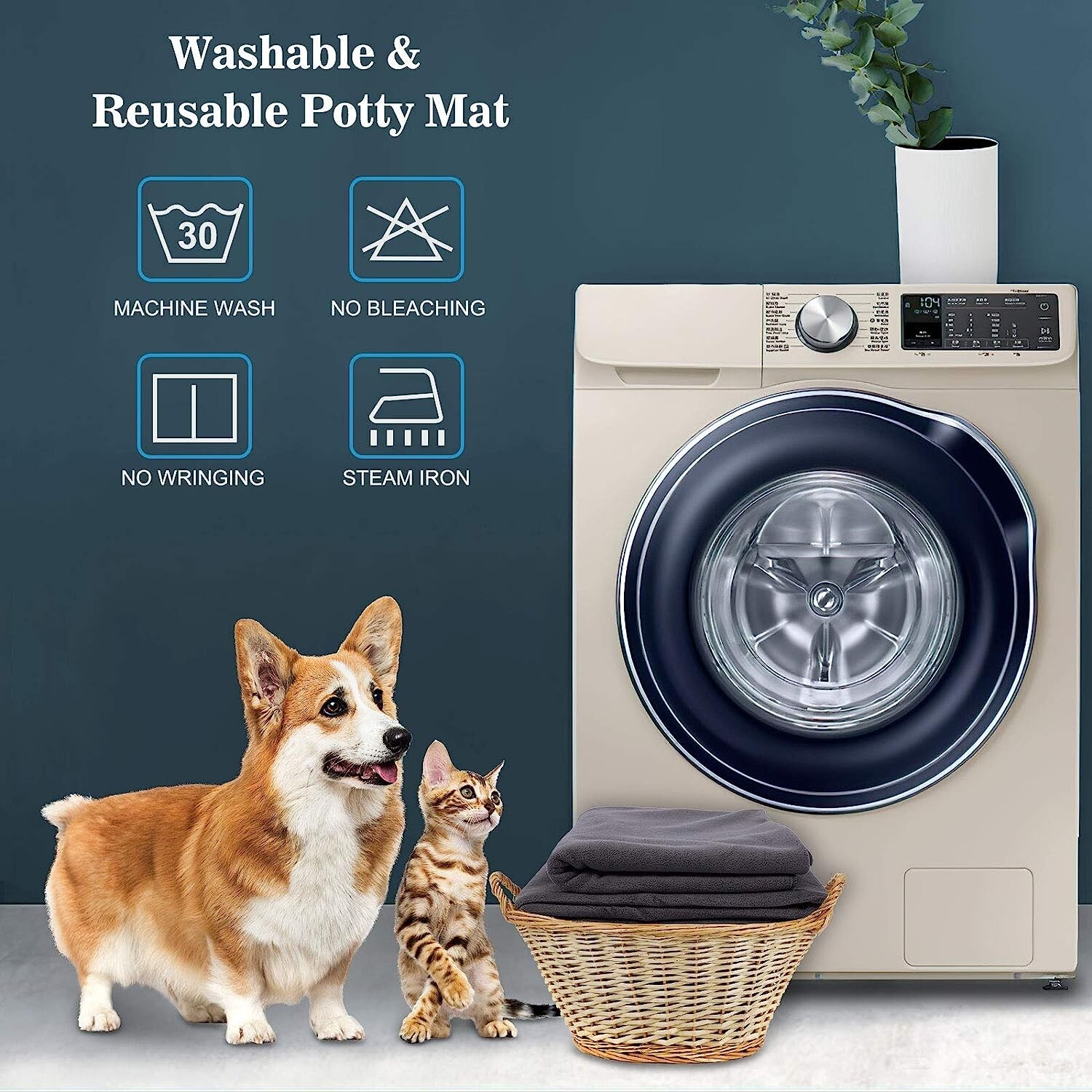 Reusable Pee Pads for Dogs,48″x48″ Washable, Super Absorbent,Non-Slip,Waterproof