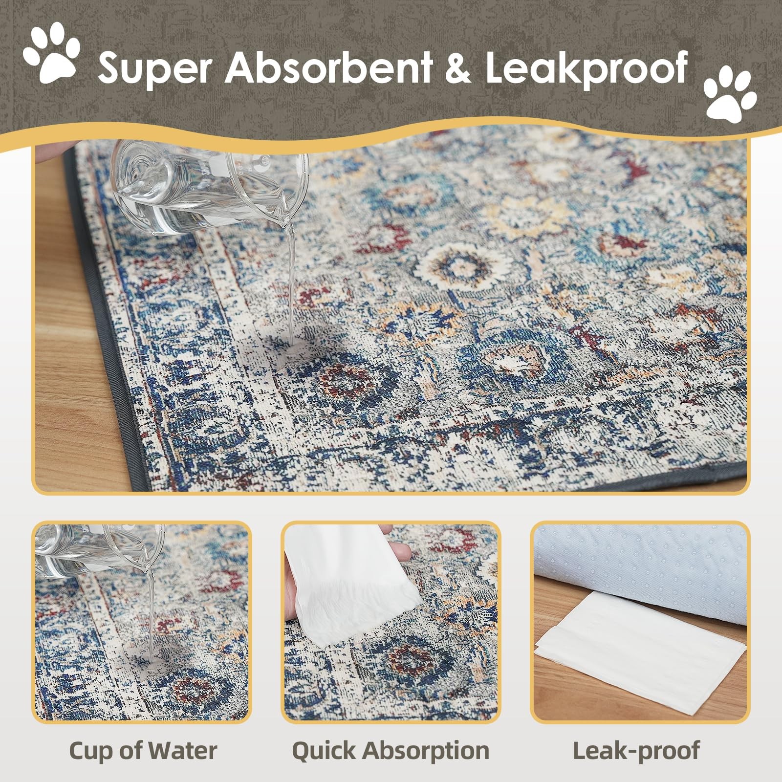 SCLOSE Washable Pee Pad for Dogs, 32″ x 24″ x (1 Pack), Vintage