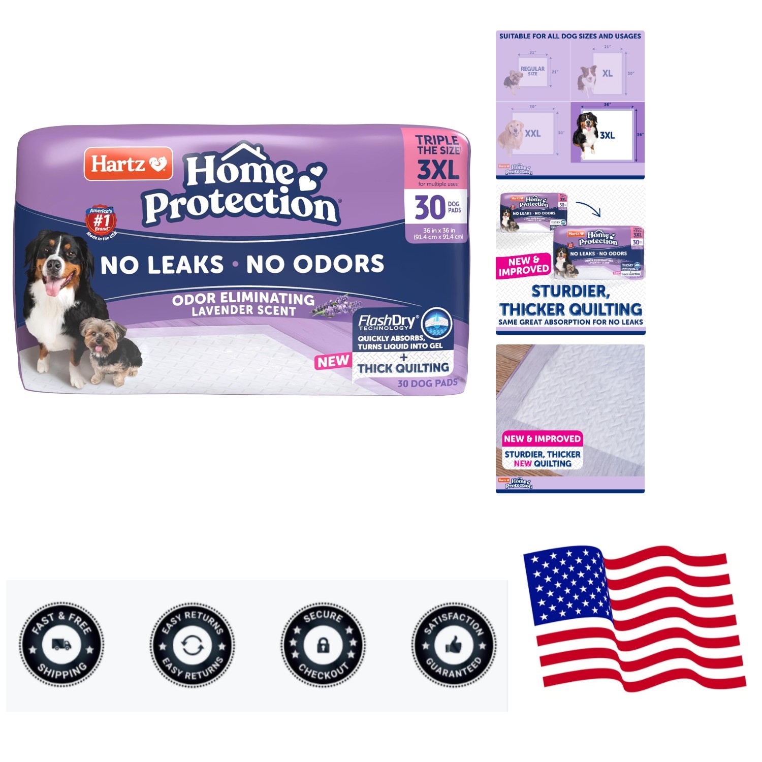 Home Protection Super Absorbent Odor Eliminating Lavender Scented No Leak Dog…