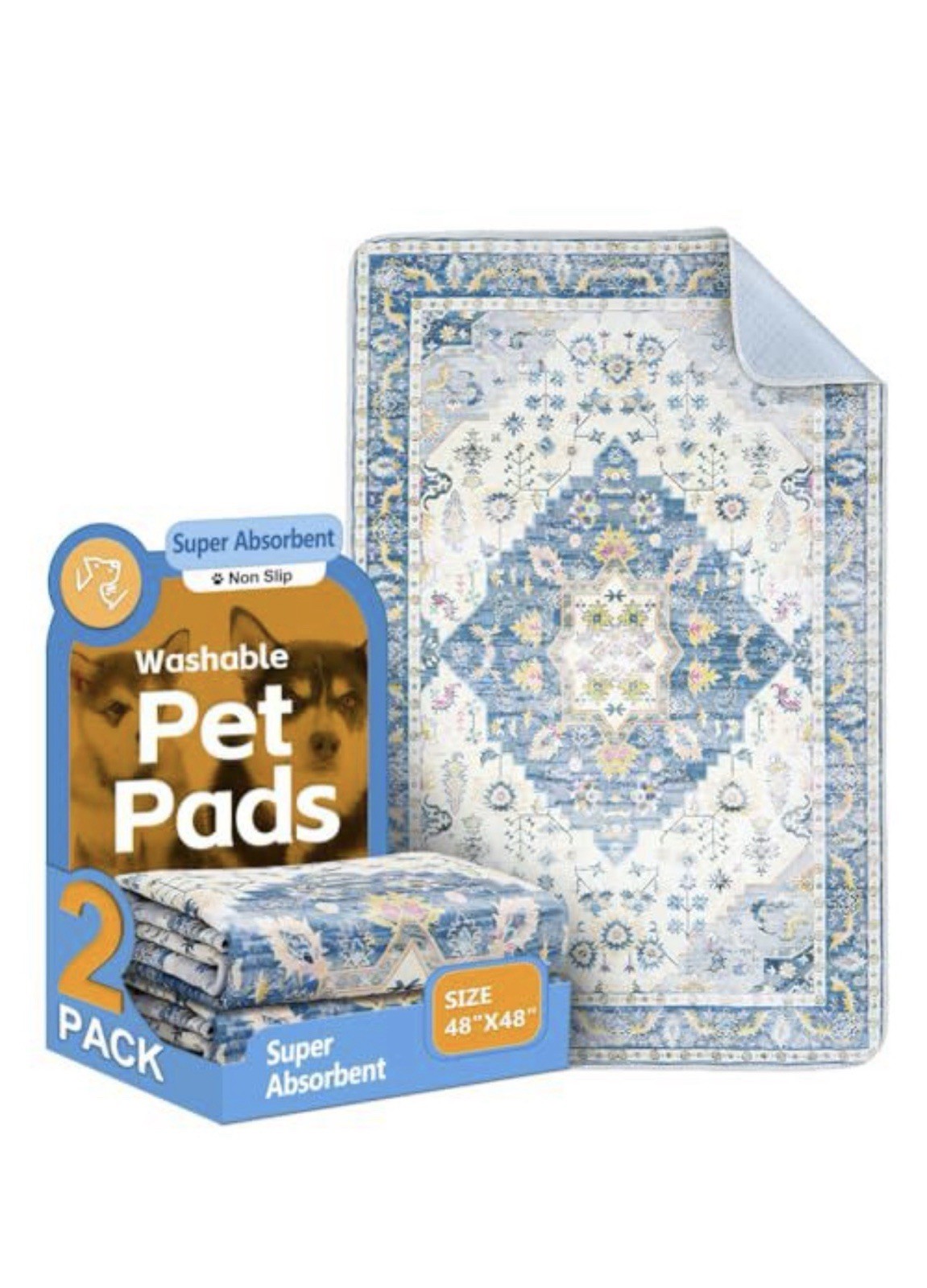 NEW Sealed Washable Pee Pads Dogs 2 PACK Reusable Puppy Training Pads 48” x 48″
