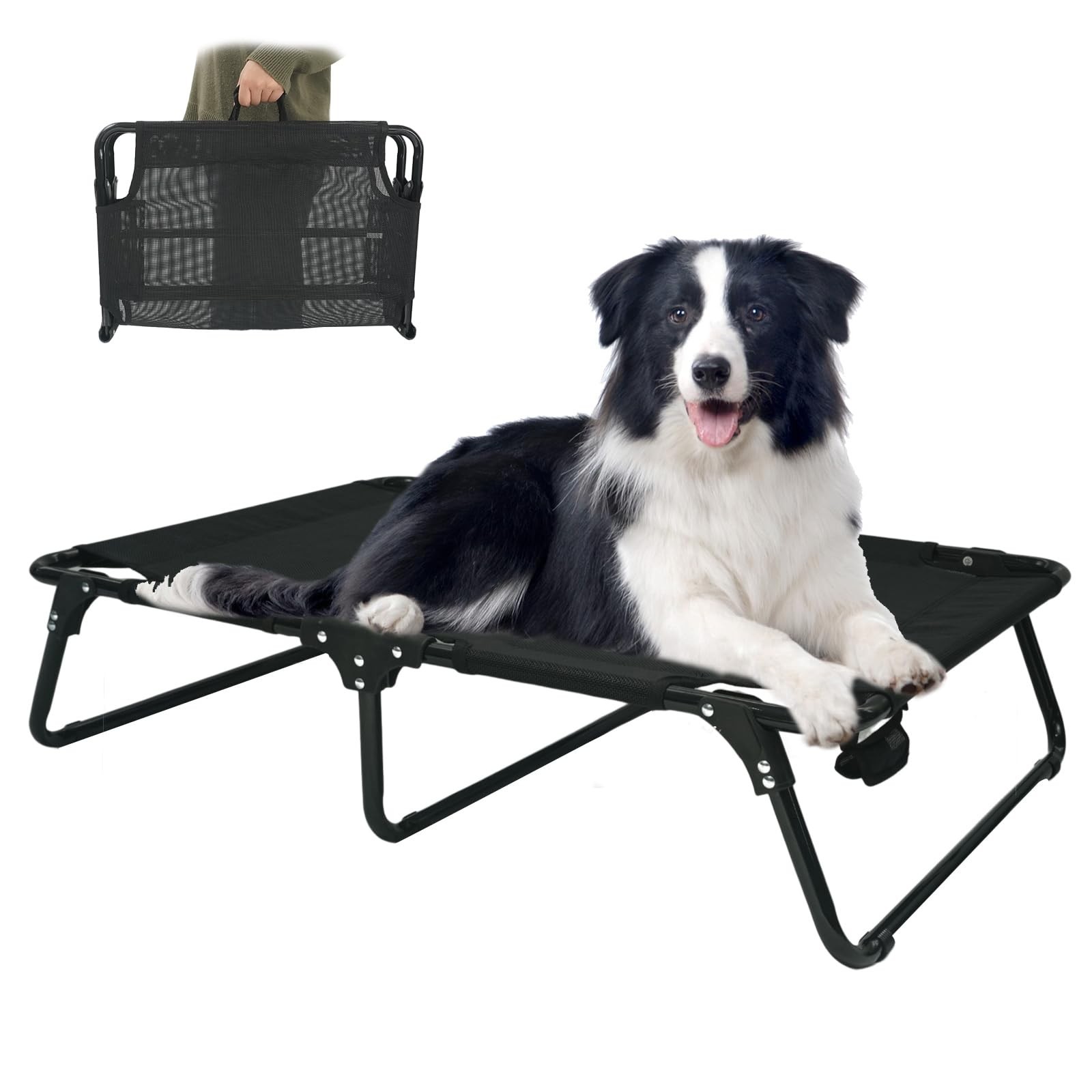 Outdoor Elevated Dog Bed Cooling Raised Dog Cots Black Pet Beds with Breathab…
