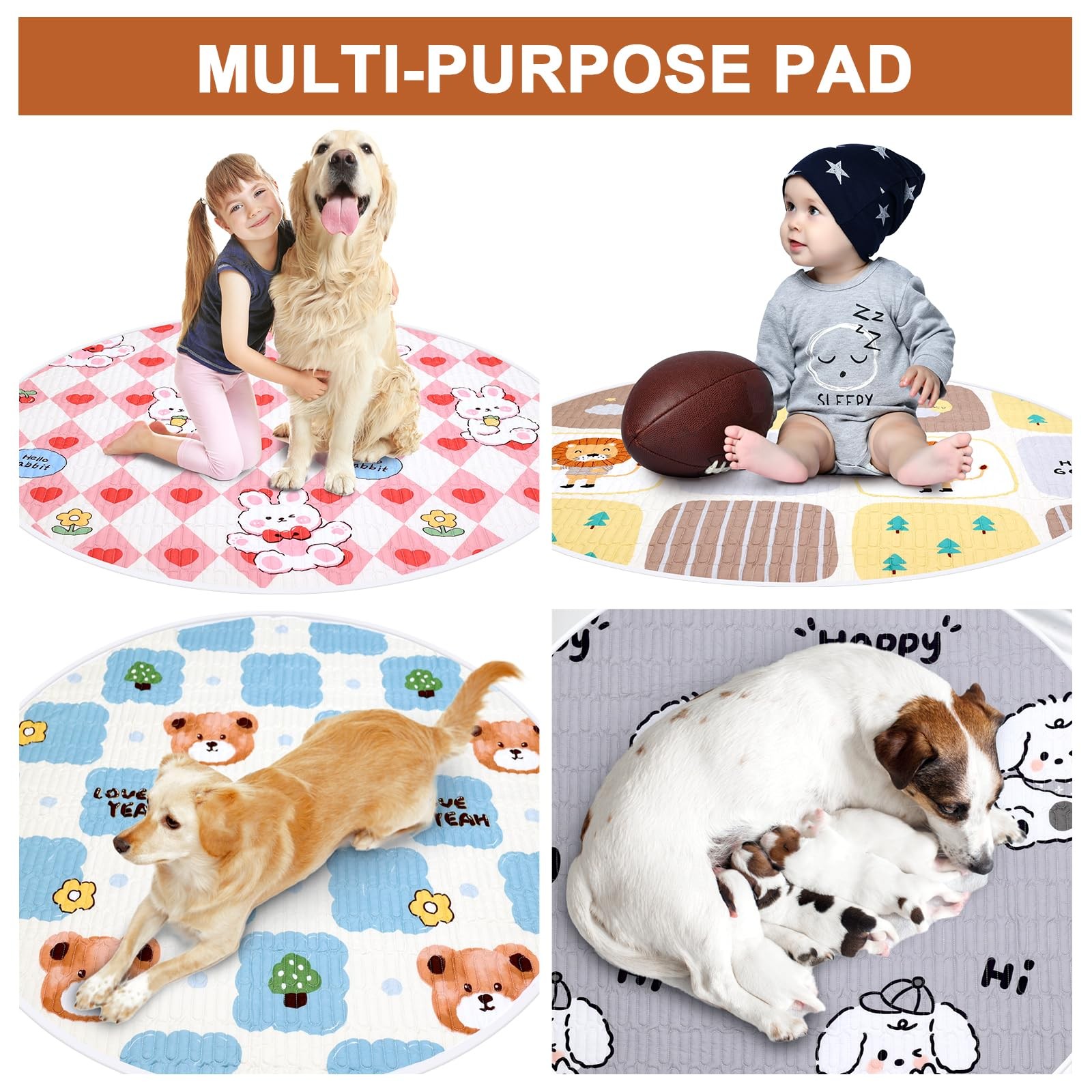 OPEYATOYS 4 Pack Whelping Pads for Dogs,Waterproof Round Whelping Pads Reusab…