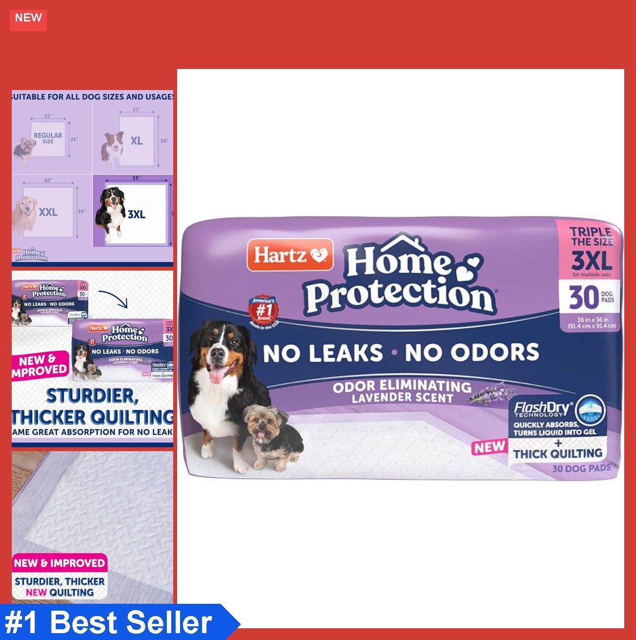 Disposable Dog Training Pads 36×36 3XL Lavender Scented 30 Count No Leak Odor