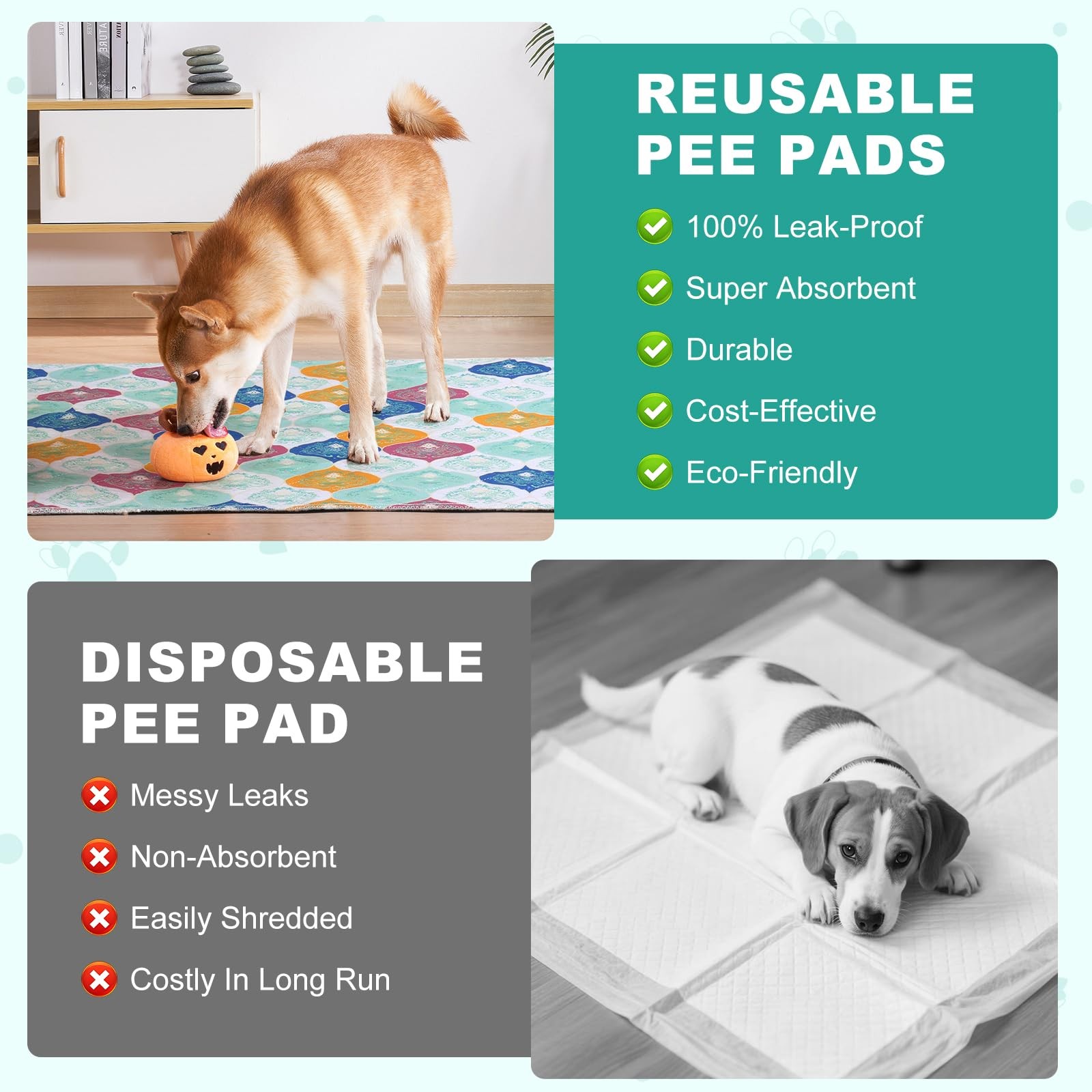 Washable Pee Pads for Dogs, Stylish Absorbent Reusable Training Dog Pads, Non…