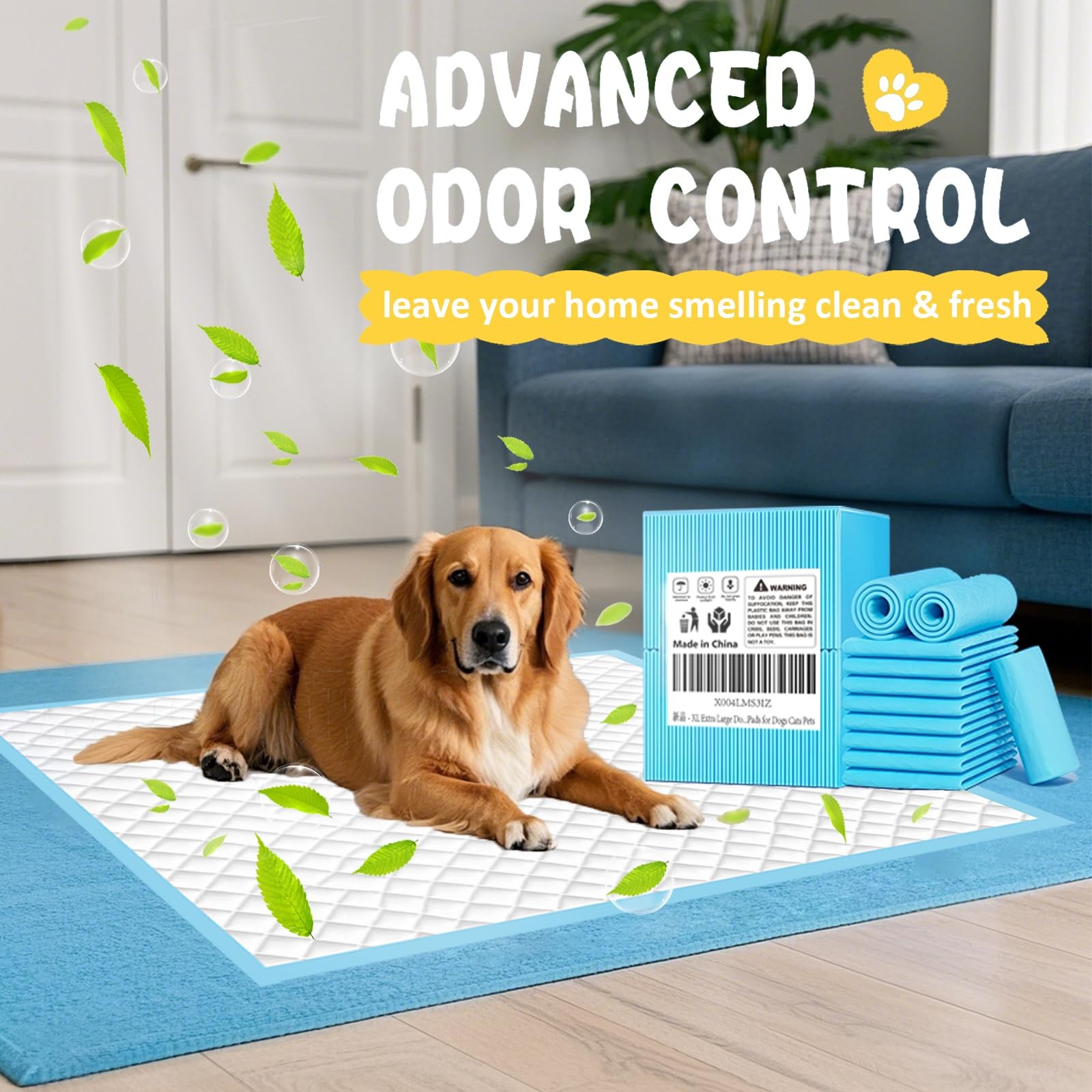 XL Thicker Dog Pads 30″x26″ 60 Count, Extra Large Pet Training Pads, Leak-Pro…