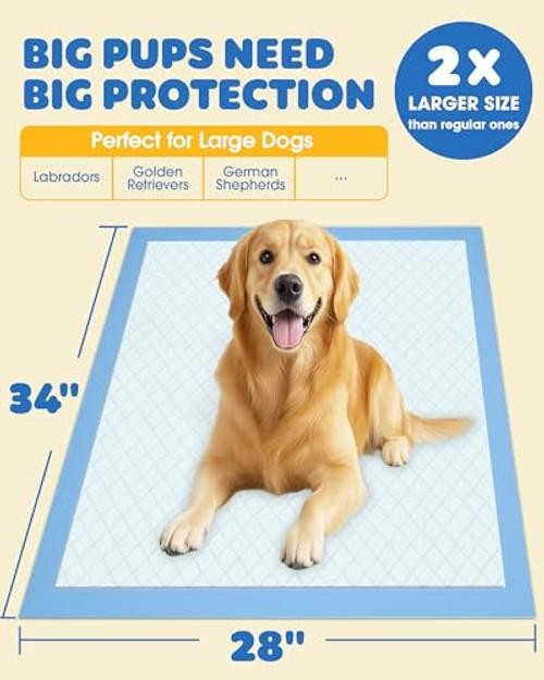 50-Pack Extra Large Pee Pads – 34″ x 28″ Puppy Pads – 50 Packs