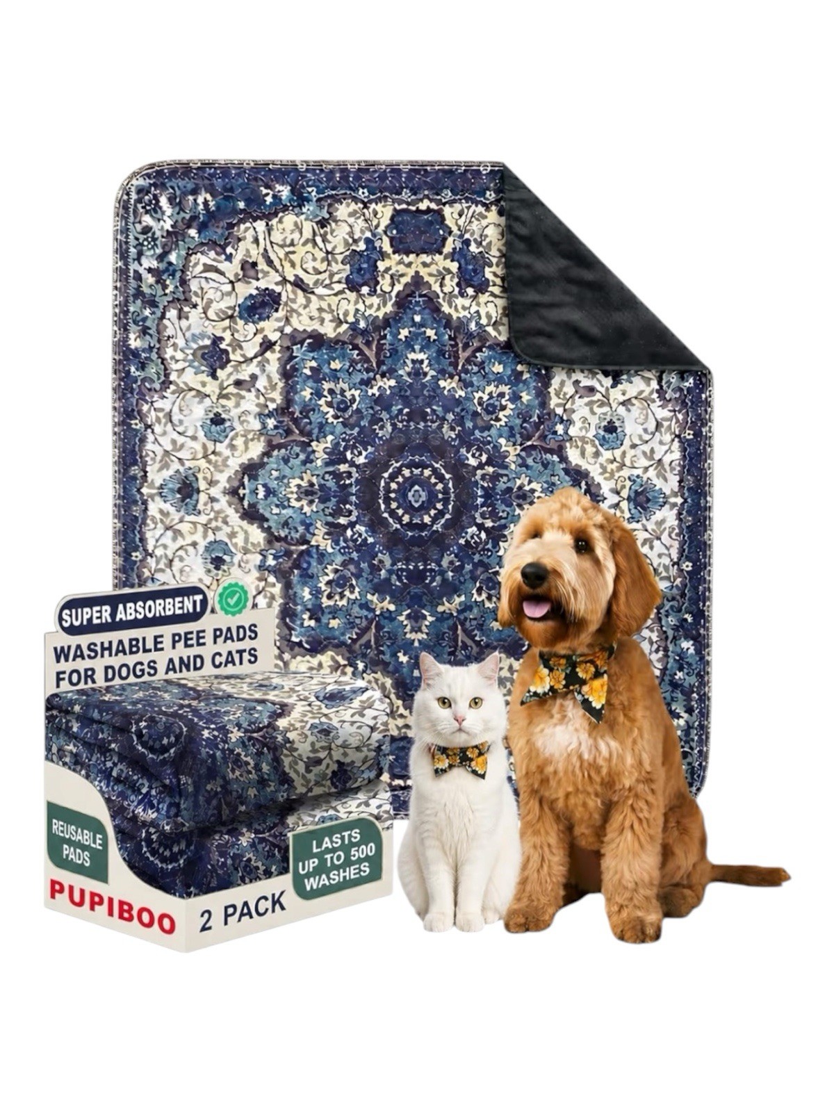 PUPIBOO Washable Pee Pads for Dogs and Cats – Super Absorbent Reusable