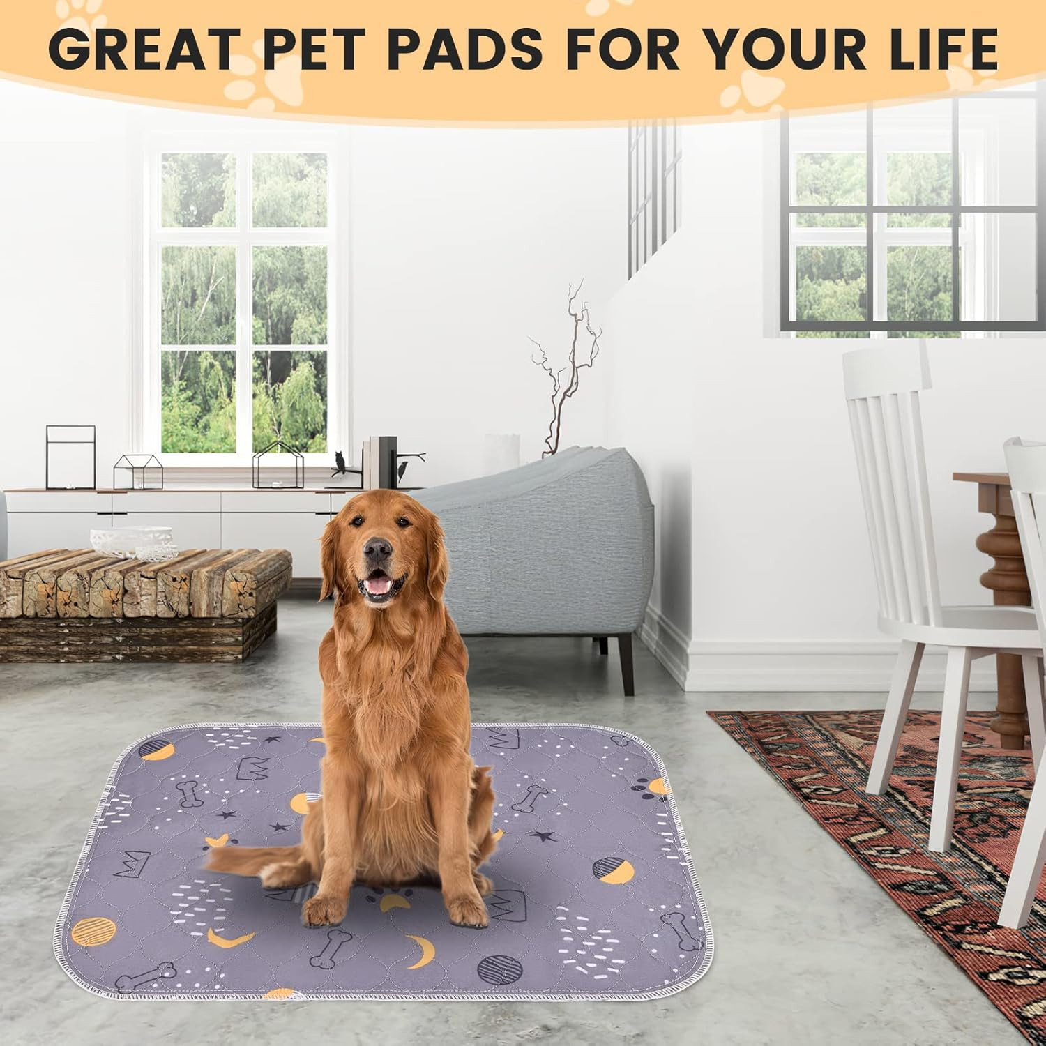 Washable Pee Pads for Dogs 2 Pack 34″ X 36″ Reusable Puppy Pads Waterproof Pet T
