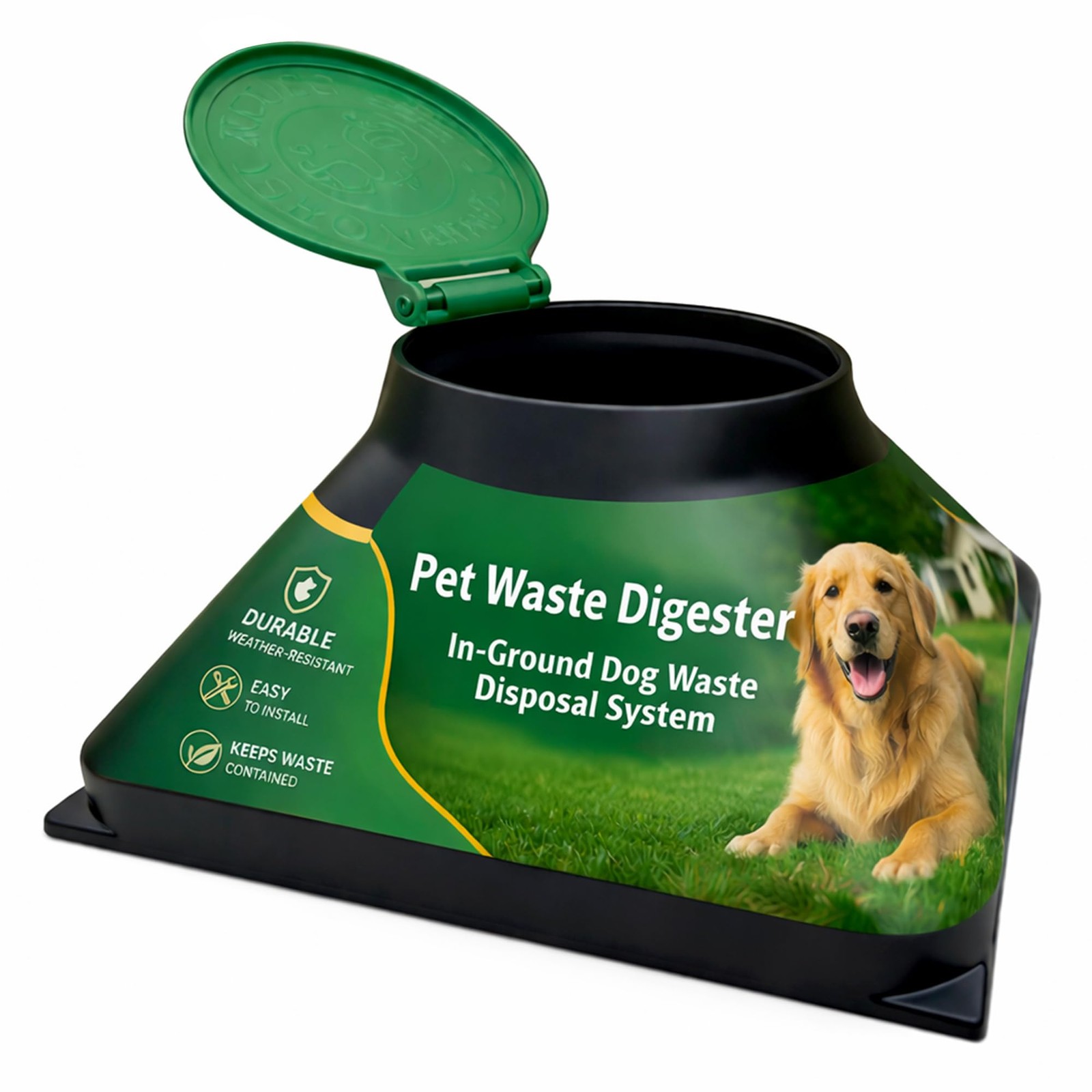 Doggie Dooley Capacity up to 2 Large or 4 Small Dogs, Black with Green Lid