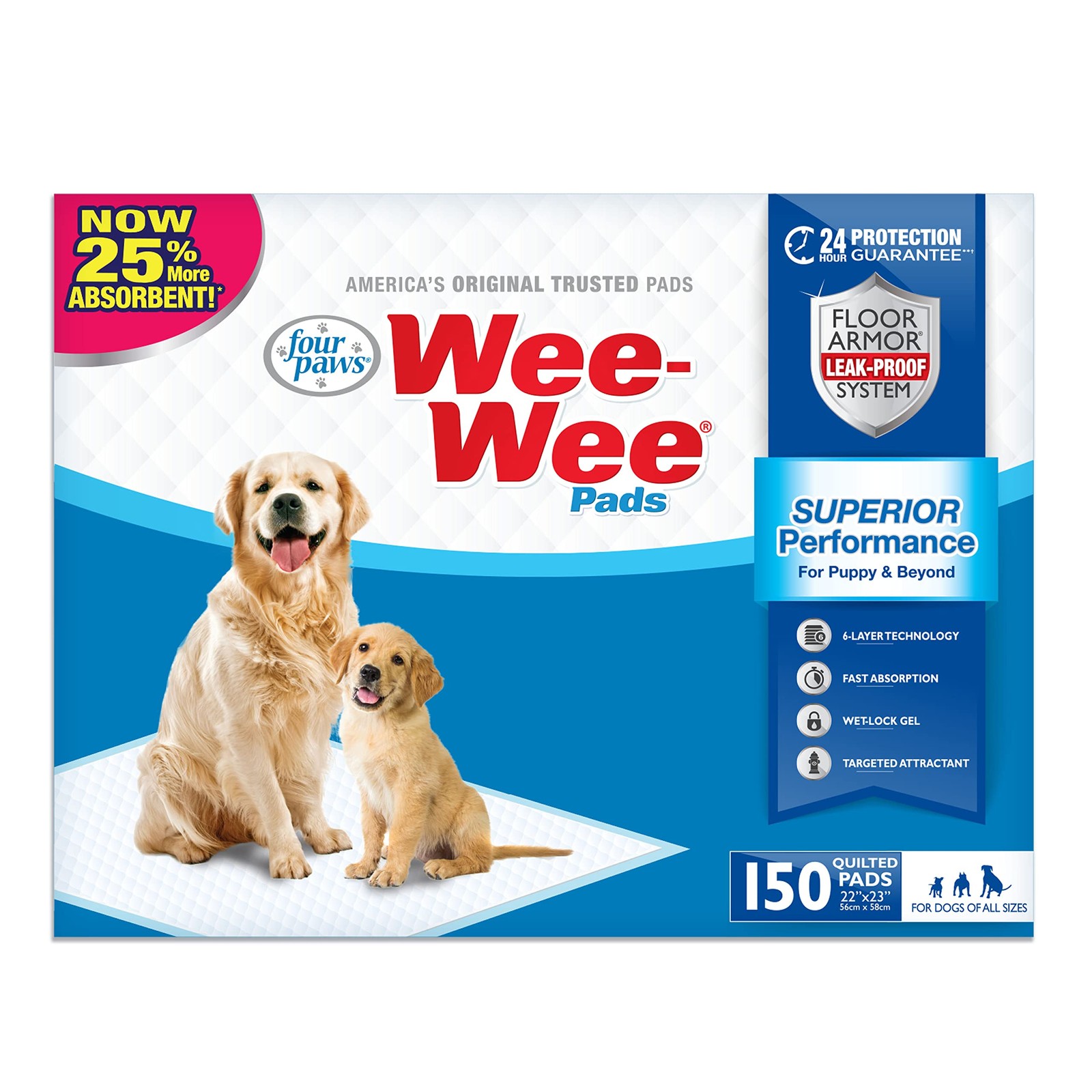 Four Paws Wee-Wee Superior Performance Unscented Pee Pads 22″ x 23″, White