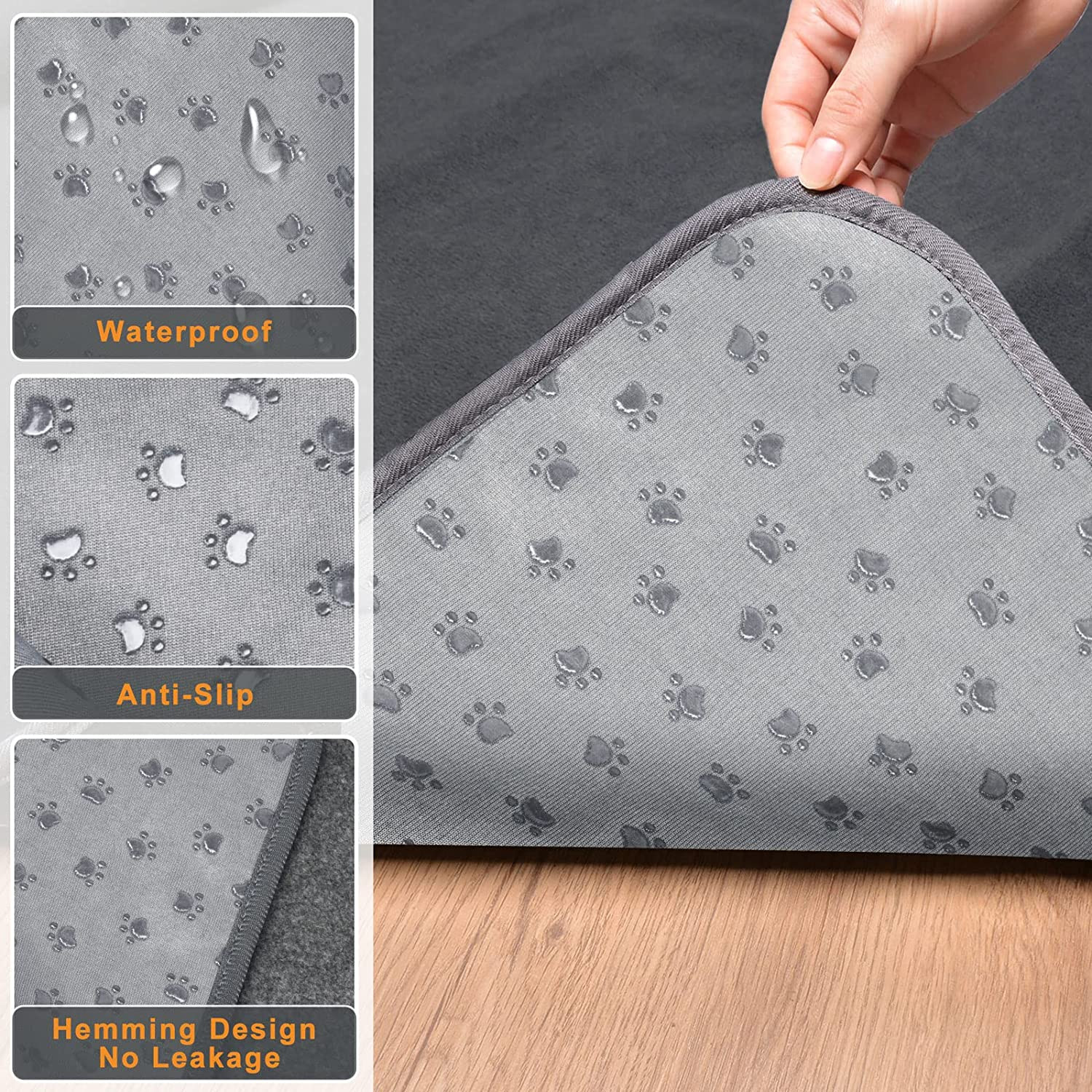 2-PK Extra Large Reusable Dog Mats – Non-Slip Washable Floor Pads 72″x72″ (GRAY)