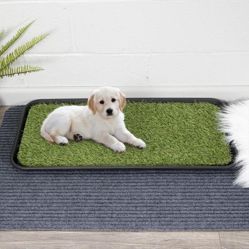 Non-Slip Heavy Duty Indoor Outdoor Pet Care Tray 15″ x 30″ W/ Reusable Grass Pad