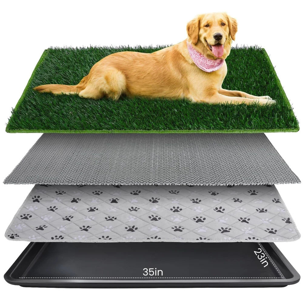 FURWAY Dog Grass Pad with Tray Artificial Grass Puppy Pee Pad for Dogs, Reusa…