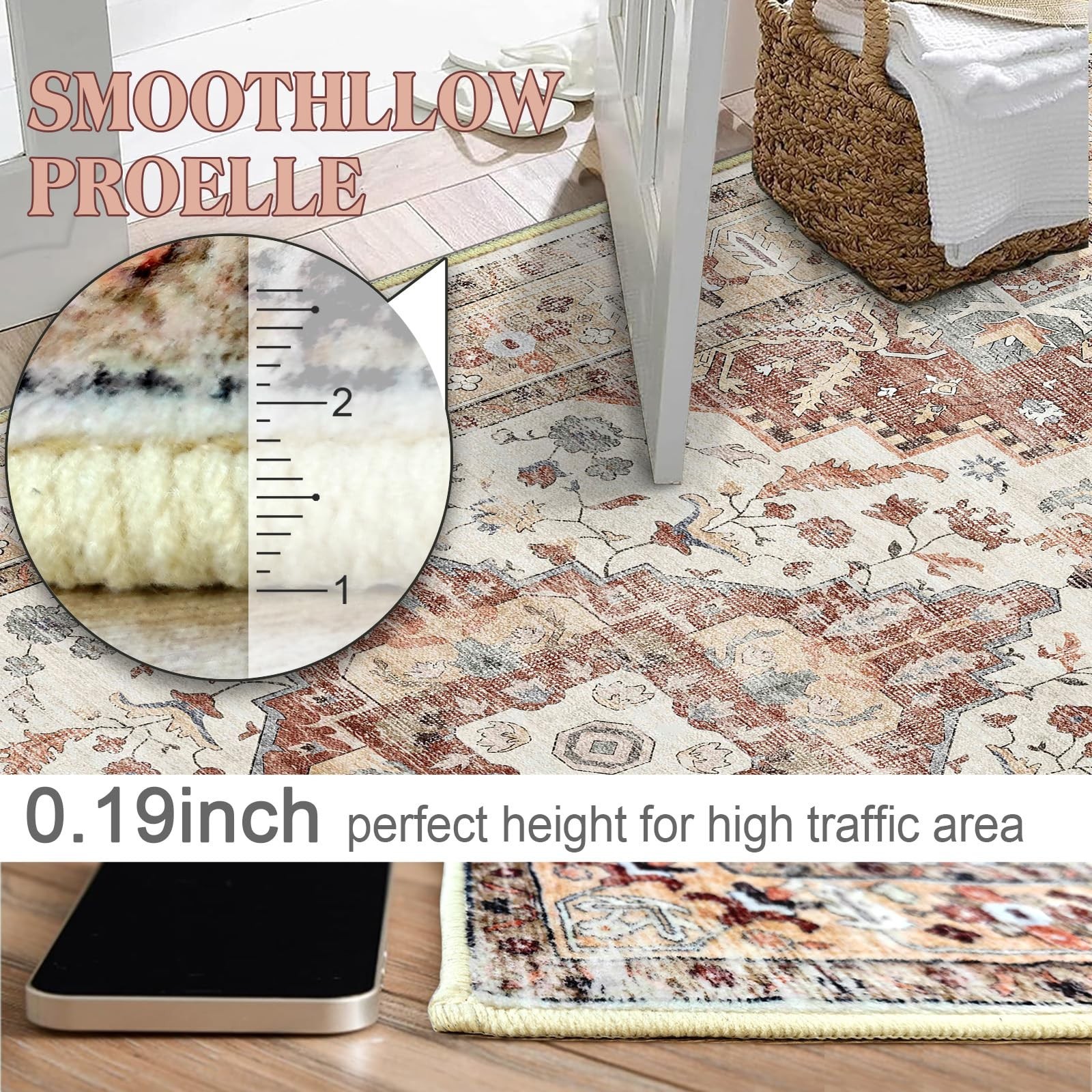 Area Rug for Living Room 3×5,Large Machine Washable Vintage Oriental Soft Car…