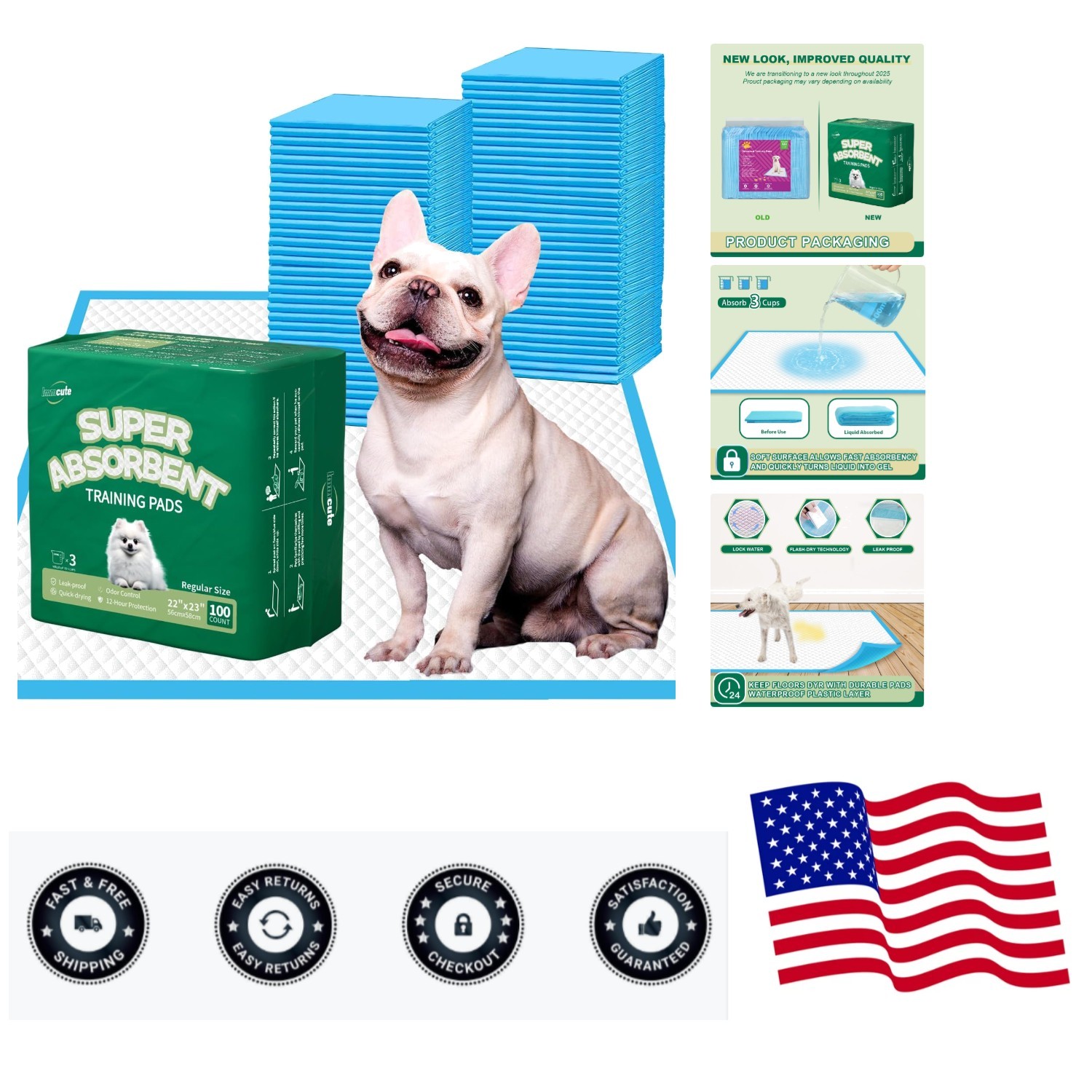 Puppy Pads 22″x23″ 100 Count | 6-Layer Leak-Proof & Super Absorbent Dog Train…