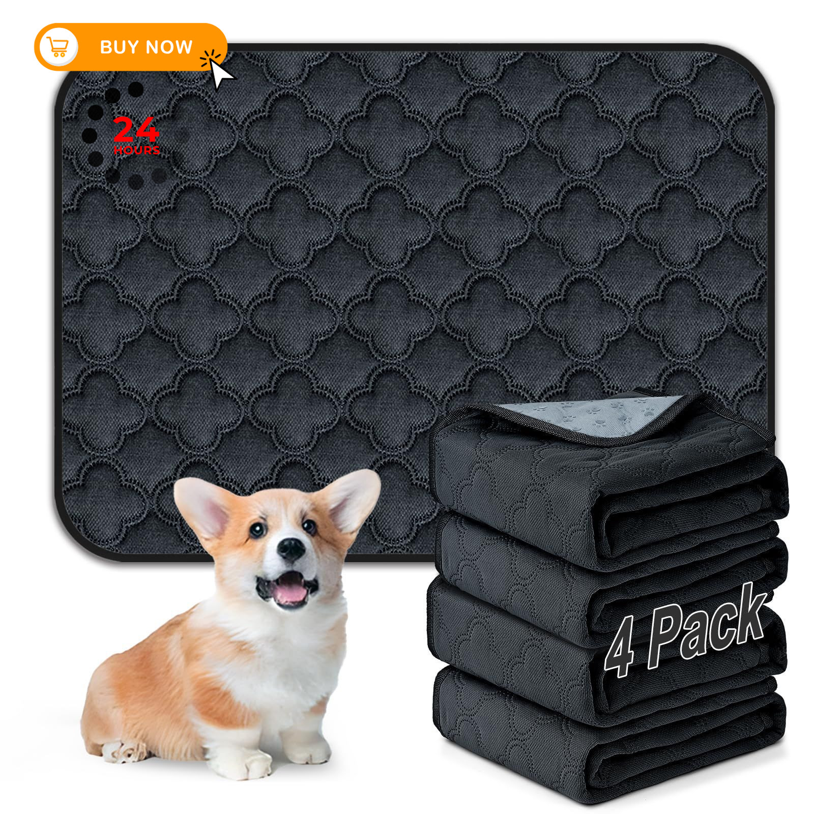 FunFurry Washable Pee Pads for Dogs – 4 Pack 18″ X 24″ – 4 Pack, Dark Grey
