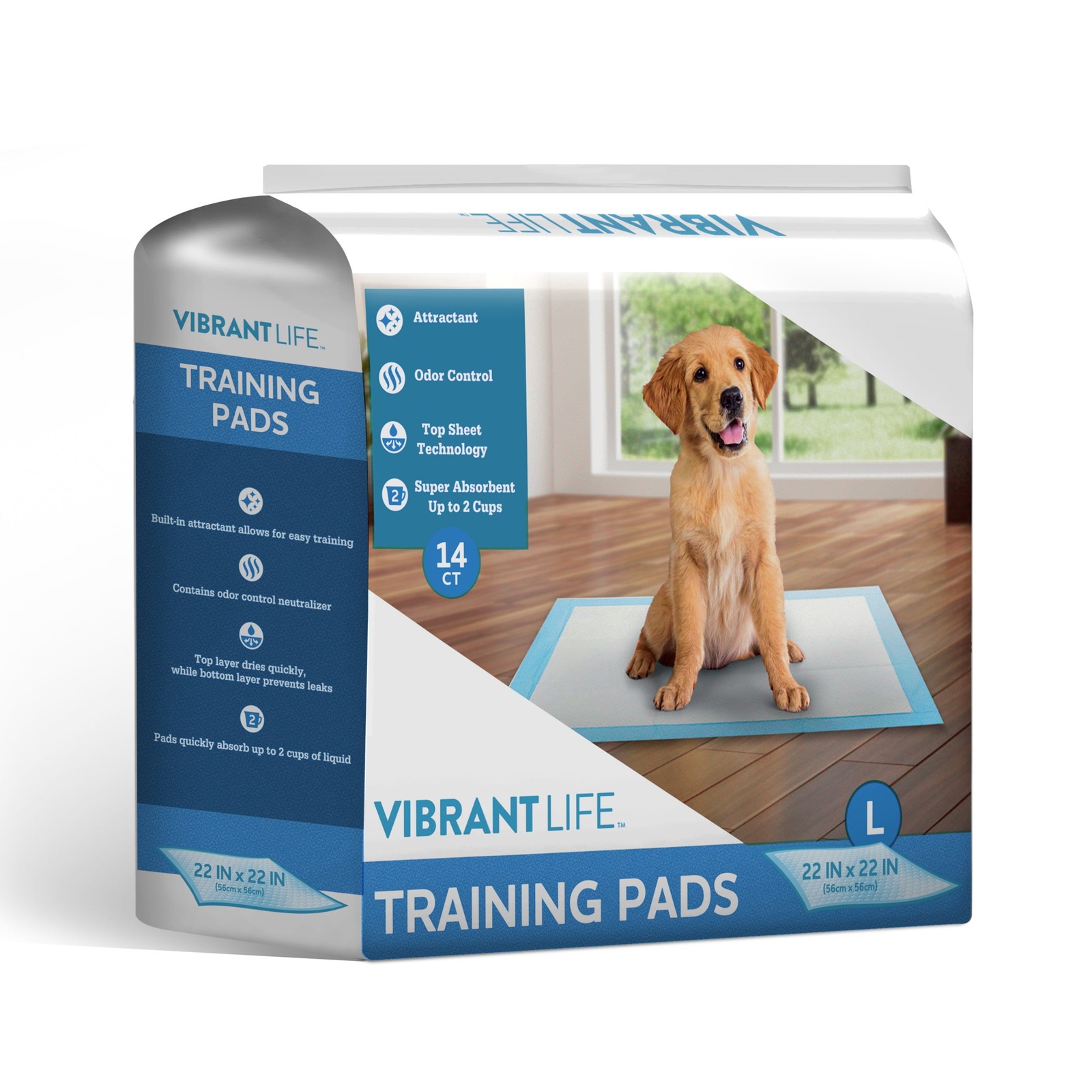 Vibrant Life Training Mats – Super Absorbent, Leak-Proof, 22″ x 22″ (14 Count)