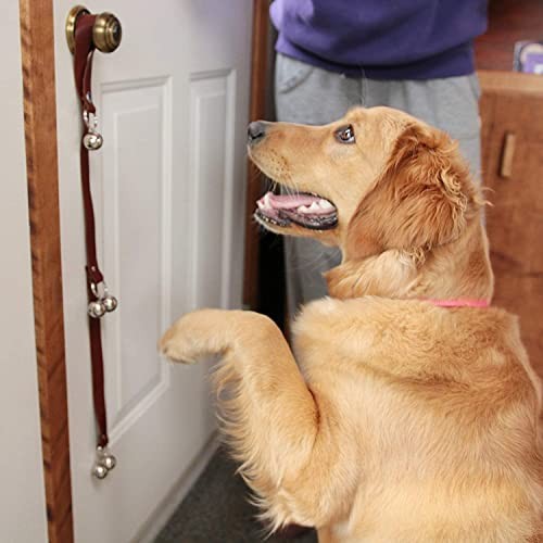 Leather Dog Doorbells for Door Knob, Adjustable Brown Leather Golden Bells