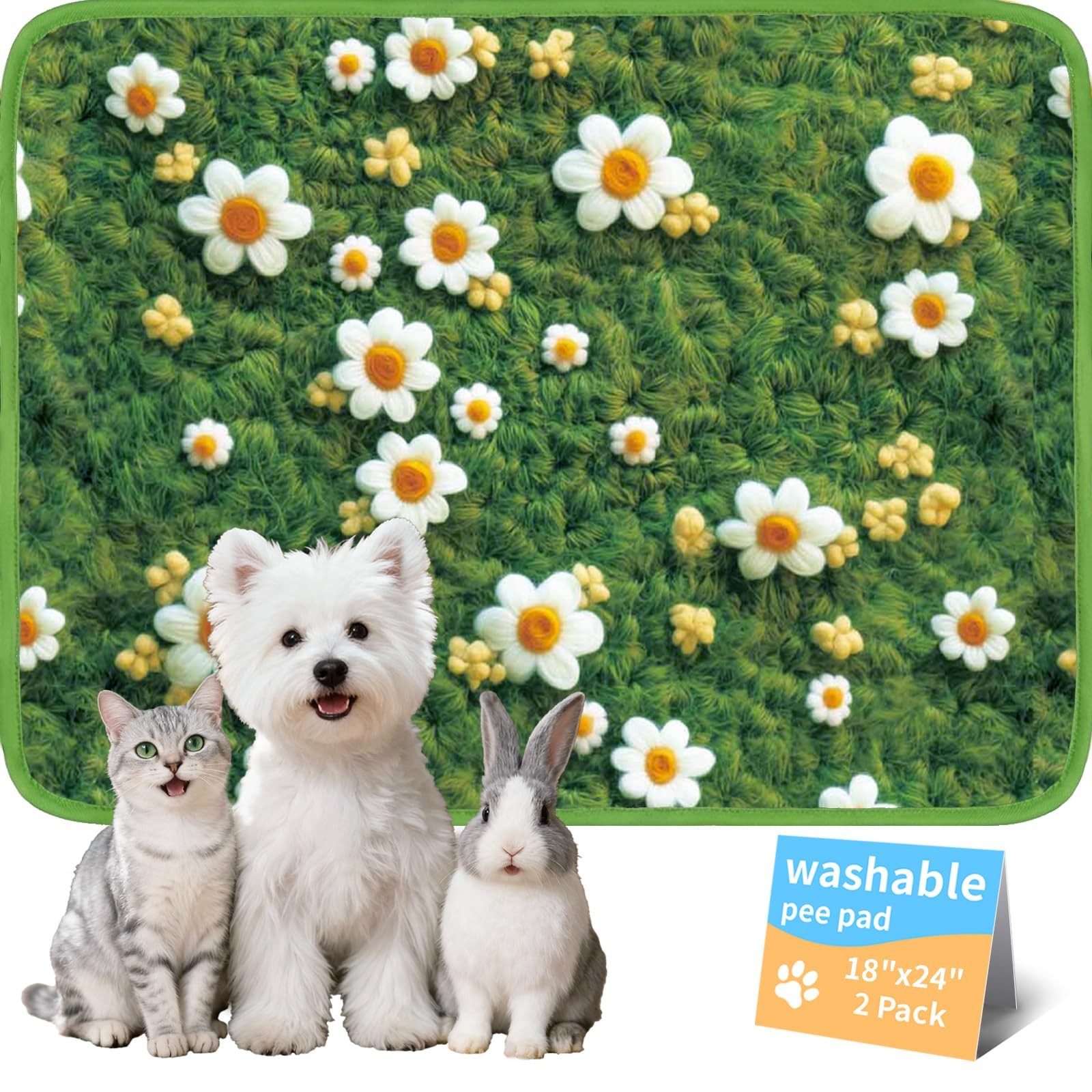 Washable Pee Pads 2 Pack 18×24 HeavyDuty Waterproof Leakproof for Dog Training