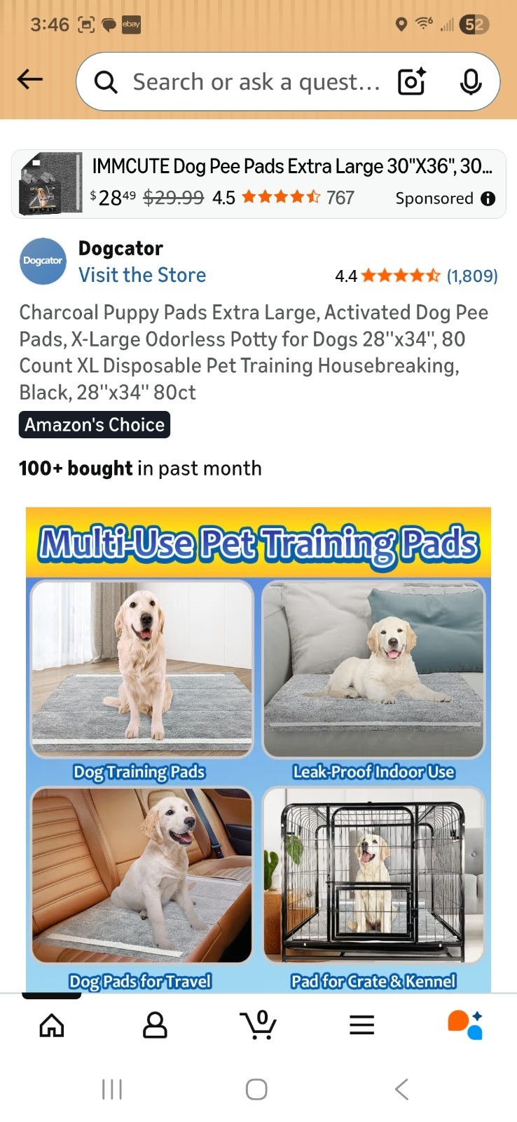 Puppy Pads Extra Large 28 x34 80 Count Charcoal Dogcator Activated X-Large Potty