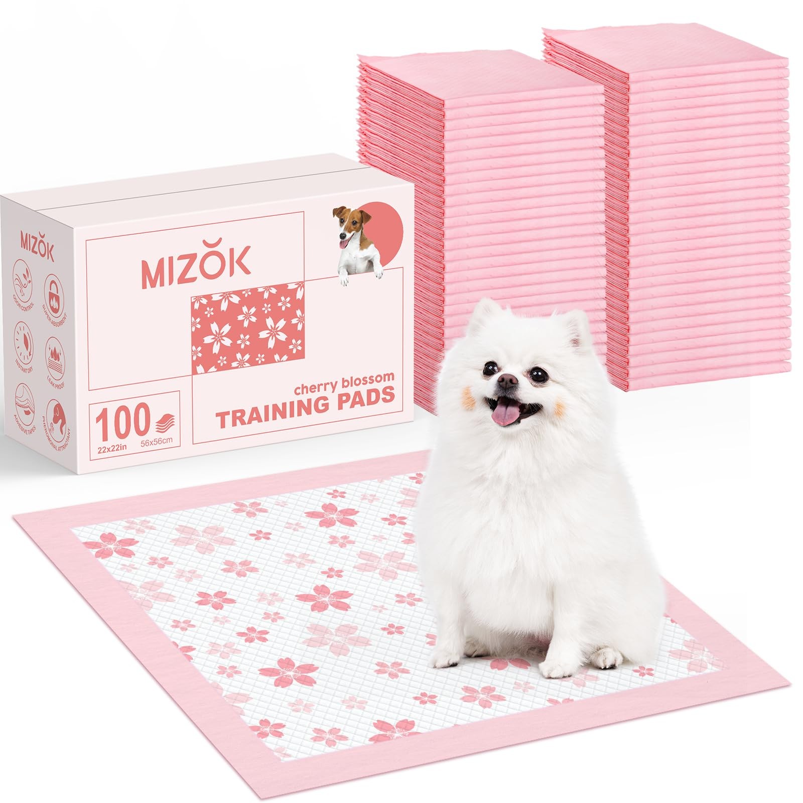 MIZOK Puppy Pads 22″x 22″ with Leak-Proof 22x22in | 100Ct-Pink, Pink
