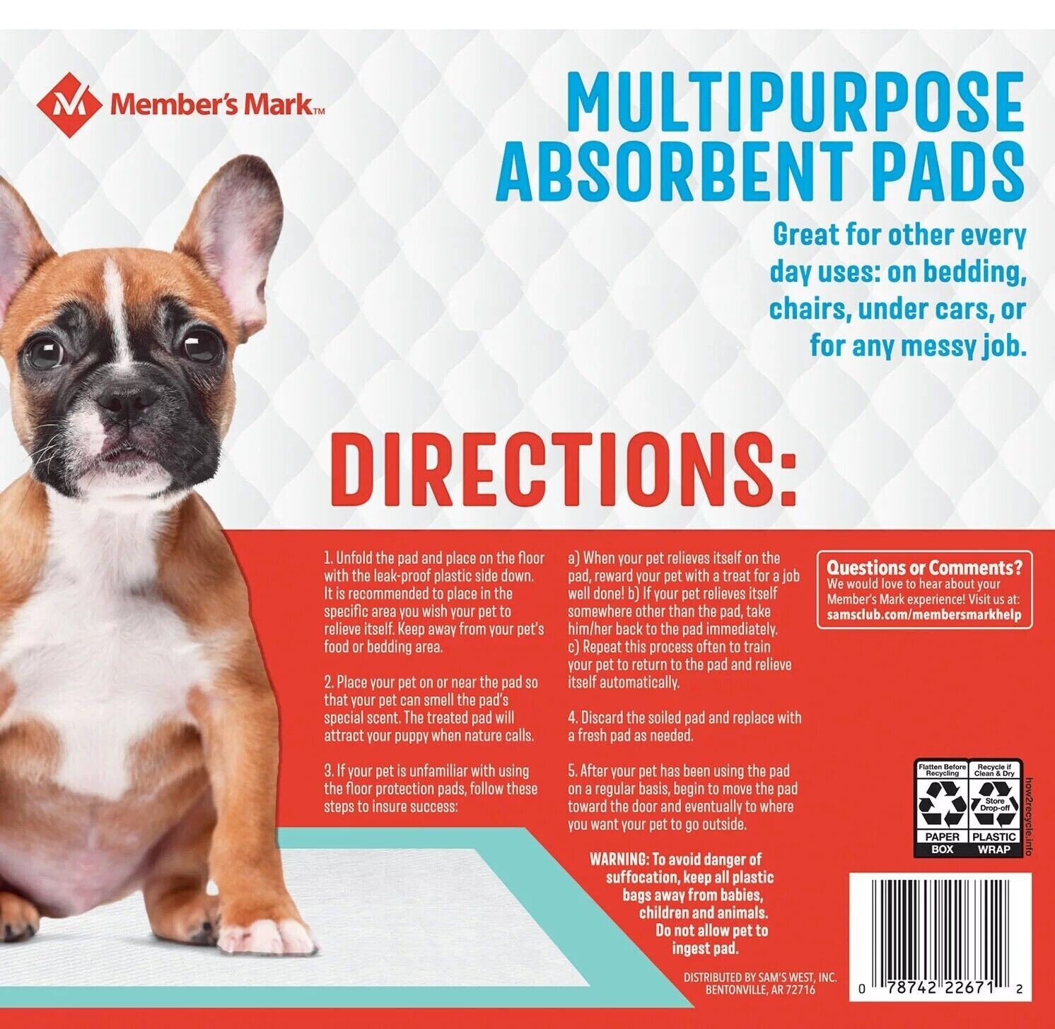 Member’s Mark Pet Training Pads, 23″ x 24″ (120 ct.) New