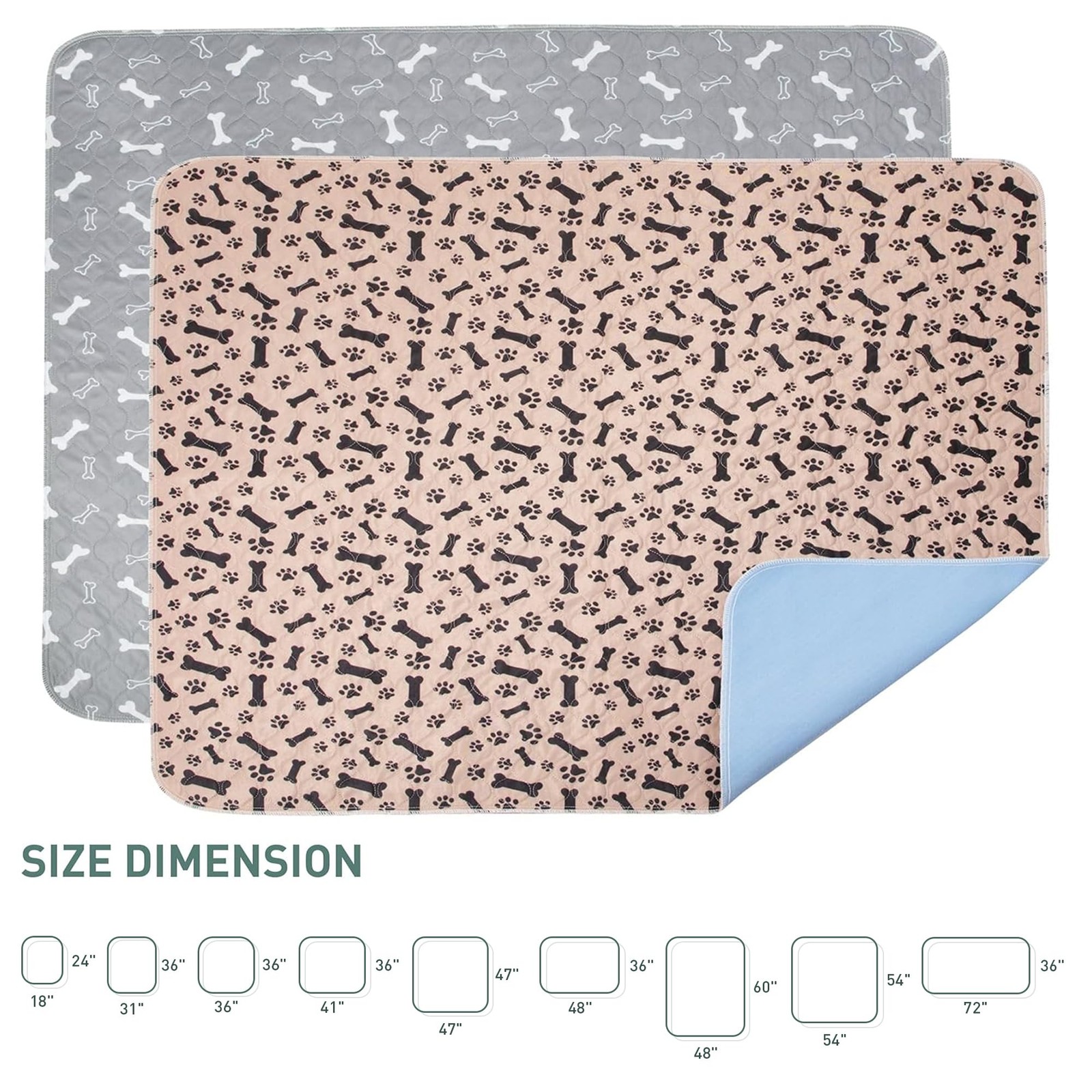 Eterish Reusable Washable Pee Pads for Dogs 2 Pack (36″x41″), Grey & Khaki