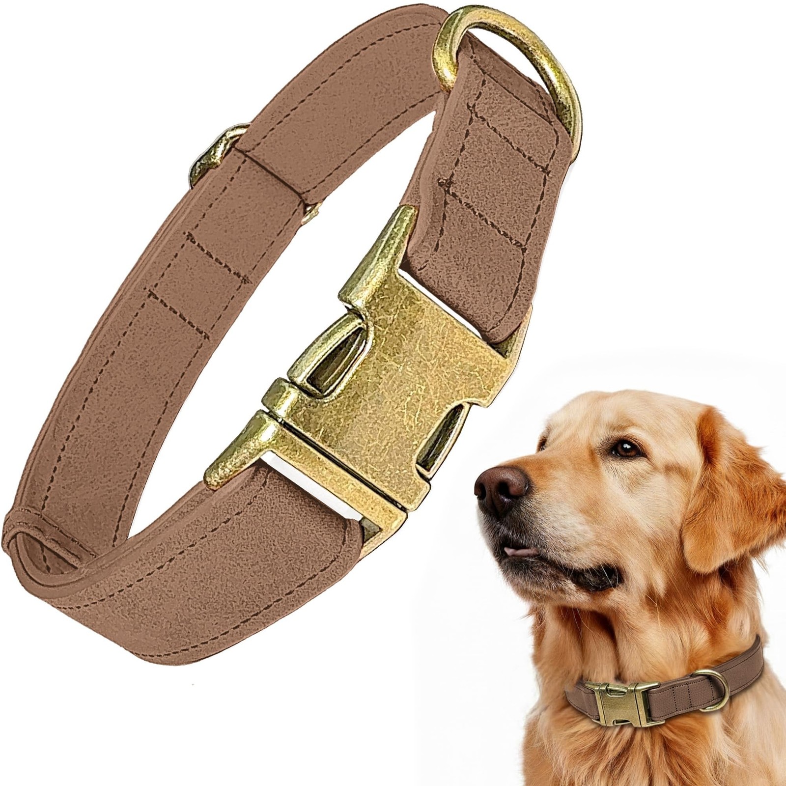 Leather Dog Collar – Durable Faux PU Leather Dog Collar for Small Medium L