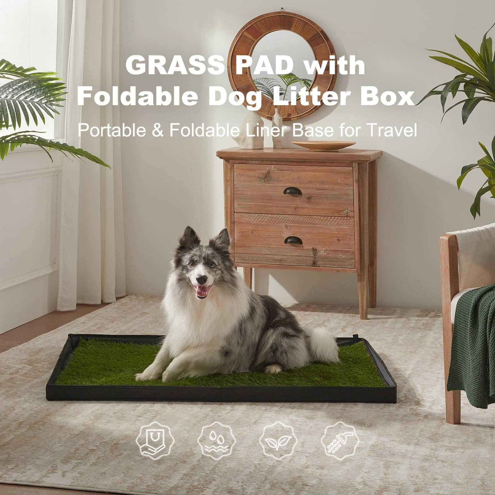 HQ4US 4LEGS Dog Grass Pad with Dog Litter Box, Foldable Large Liner Base | 2P…