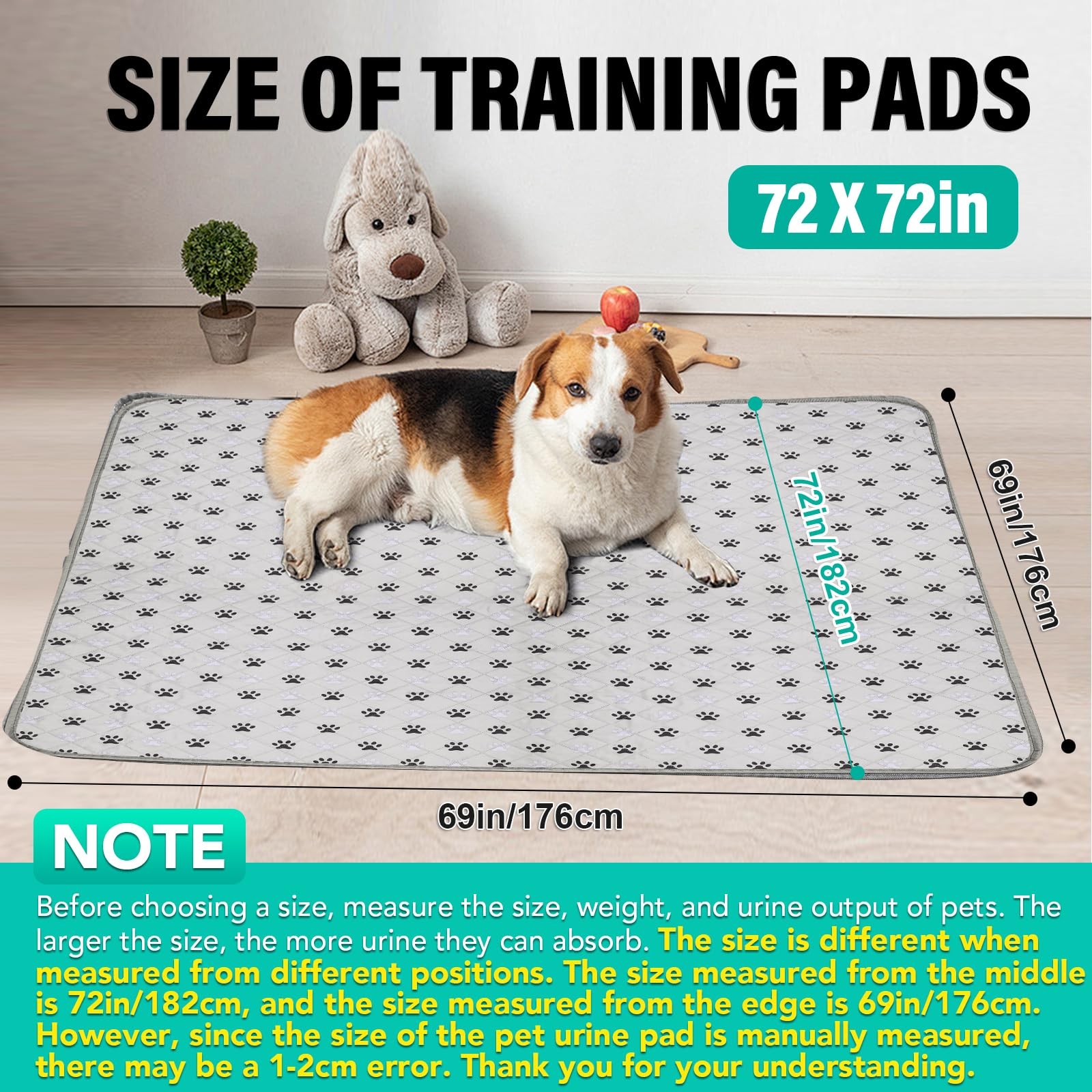 2 Pack Extra Large 72″X72″ Washable Pee Pads for Dogs Super Absorbent Dog Tra…