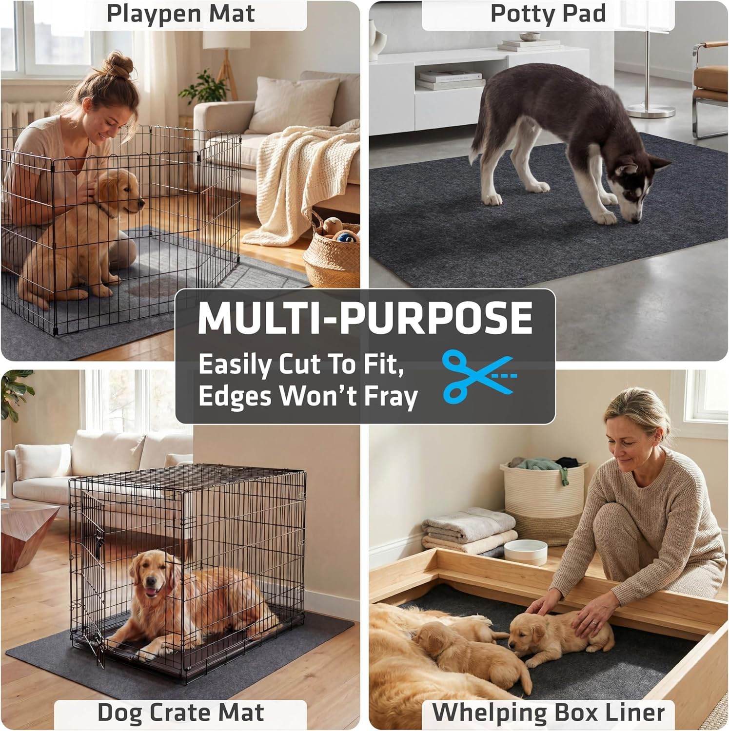 Jumbo Dog Playpen Mat (60X74), Super Absorbent, Waterproof, Slip-Resistant, Mach