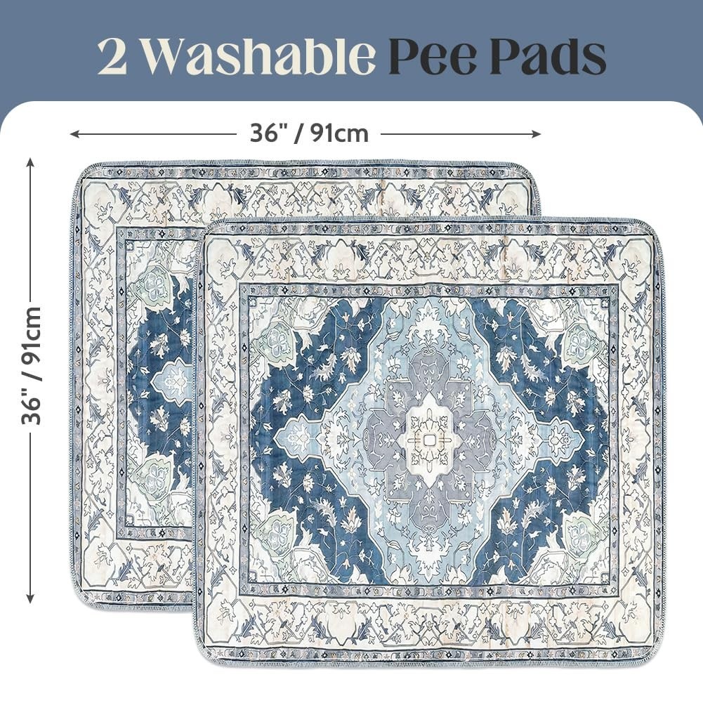 Washable Dog Training Pads 36″x36″ – 2 Pack Super Absorbent Waterproof Non-Slip
