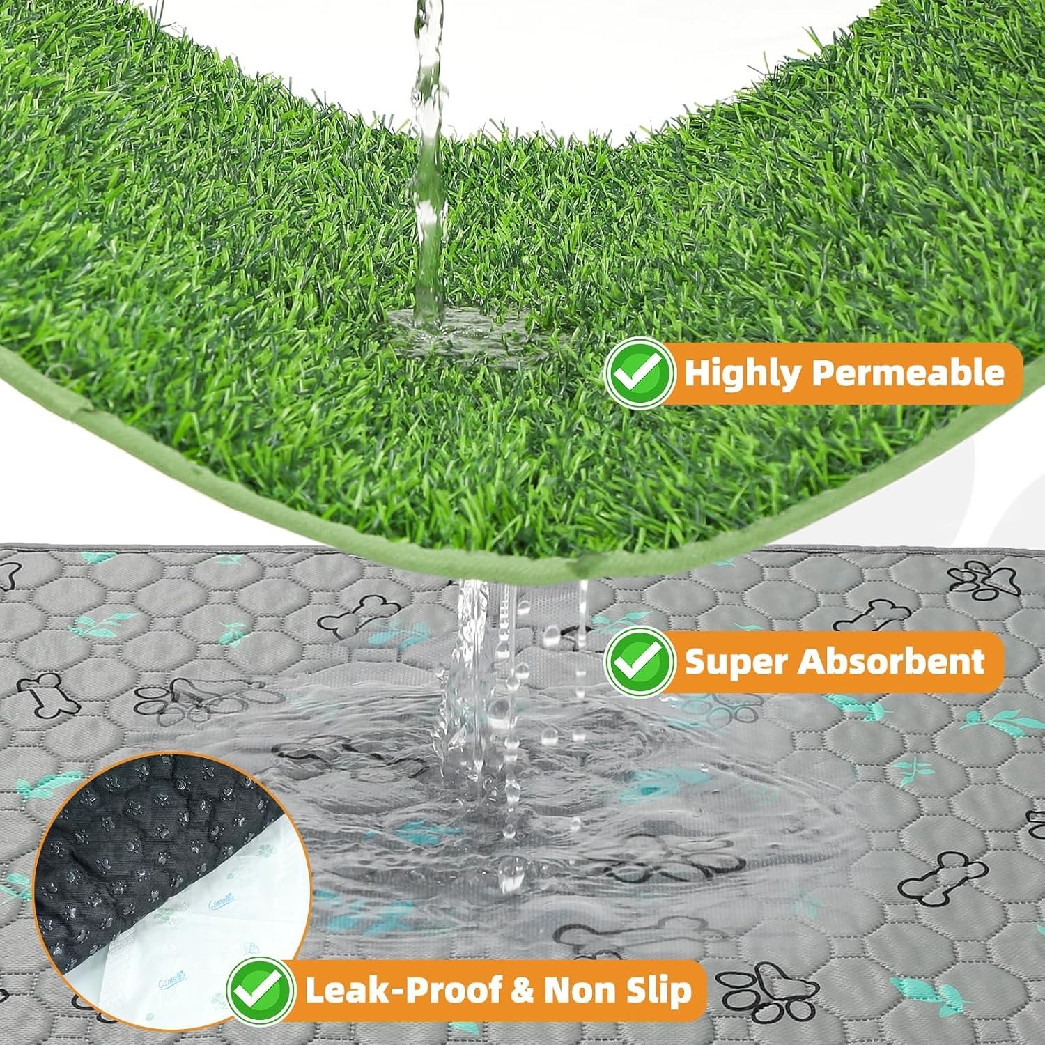 Dog Grass Pad with Washable Pee Pads for Puppy Potty Tray,20″*25″ Soft Artifi…