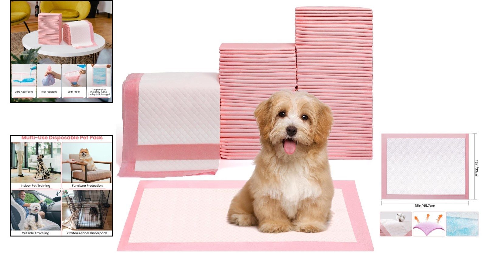 100-Count Ultra Absorbent Disposable Puppy Pee Pads 18″x13″ – Leak-Proof Safety