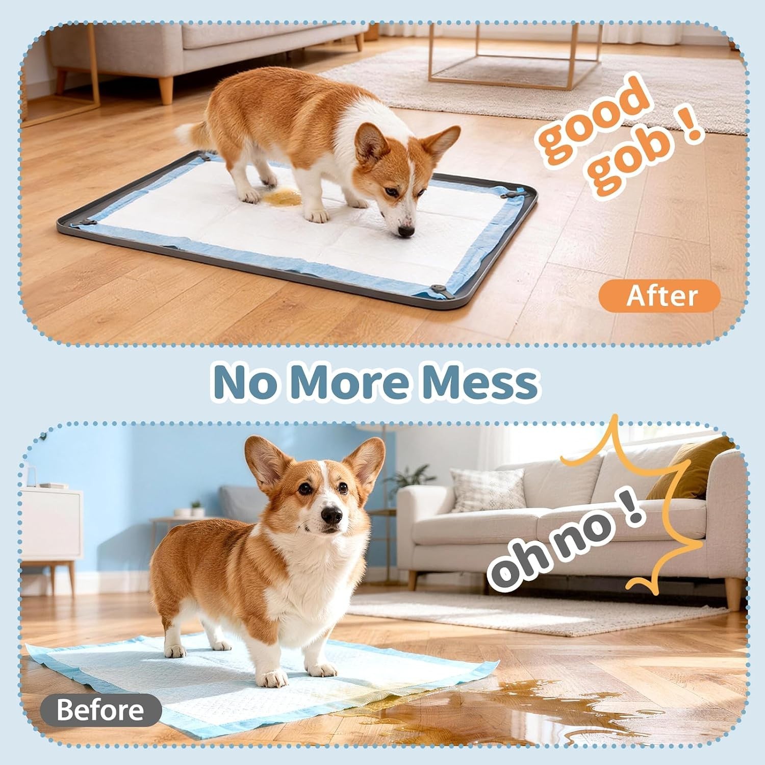 Silicone Puppy Pad Holder Tray with Clips Fits for 24″x35″ Pee Pads – Grey